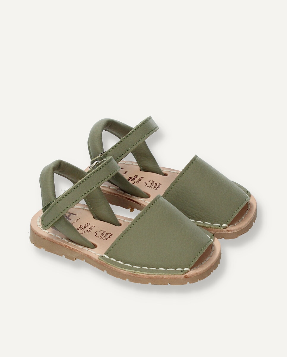 Menorquinas de bebés de piel vacuna - Ria Menorca - Verde militar Verde militar-6