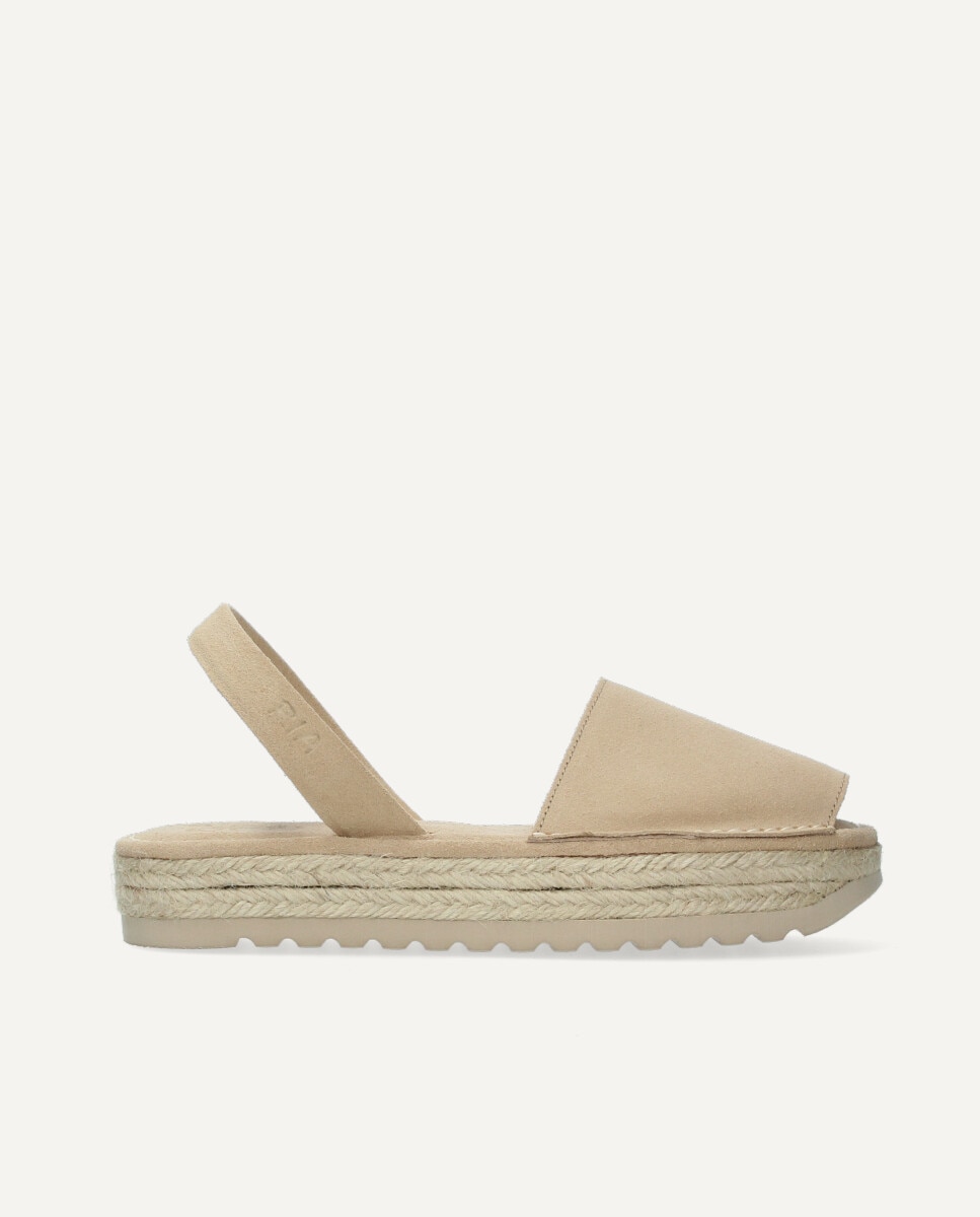Menorquinas de mujer en piel con plataforma de yute - Ria Menorca - Beige Beige-1