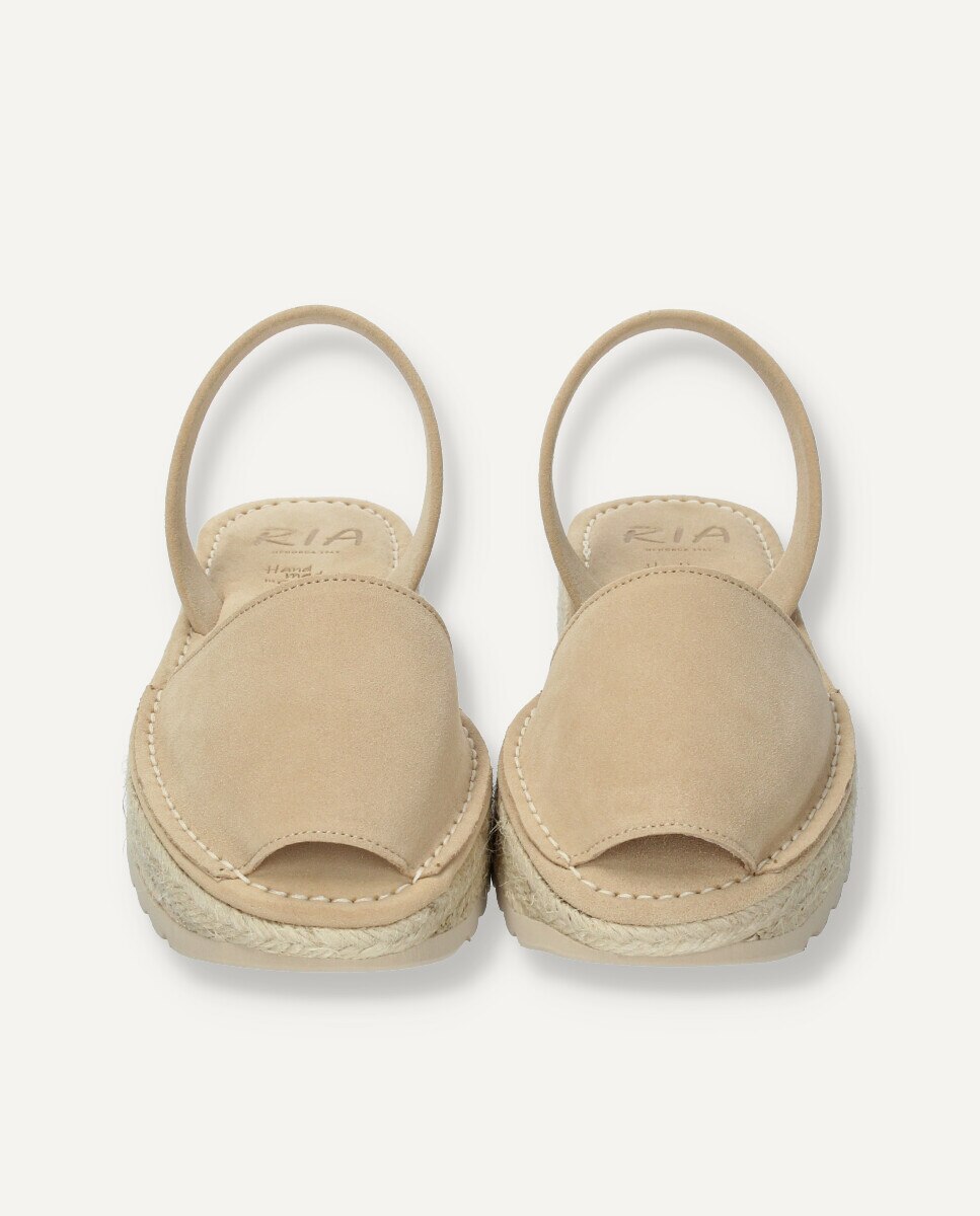 Menorquinas de mujer en piel con plataforma de yute - Ria Menorca - Beige Beige-3
