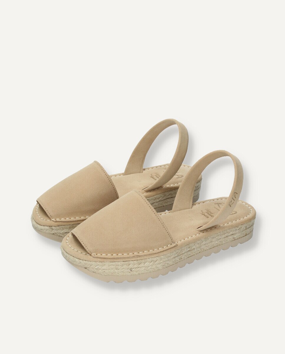 Menorquinas de mujer en piel con plataforma de yute - Ria Menorca - Beige Beige-2