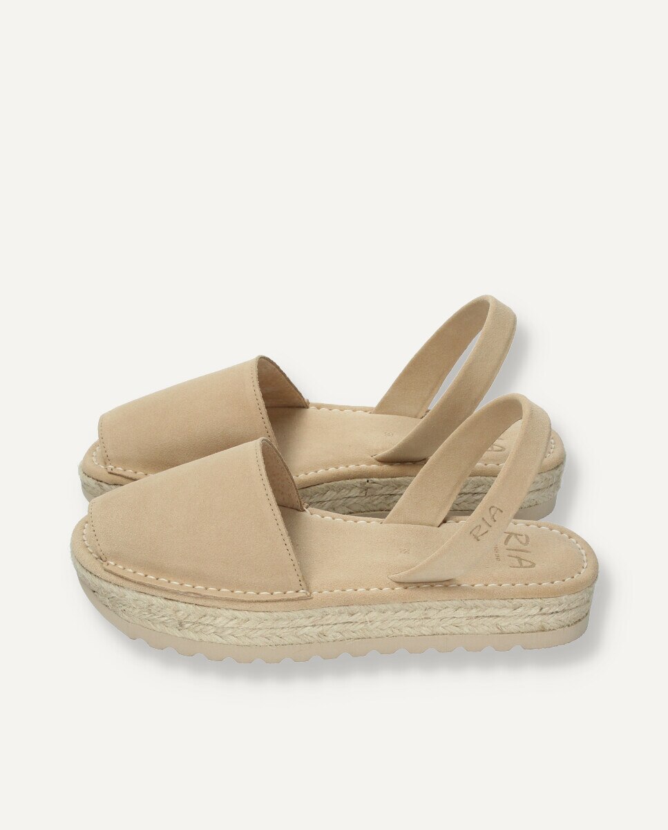 Menorquinas de mujer en piel con plataforma de yute - Ria Menorca - Beige Beige-4