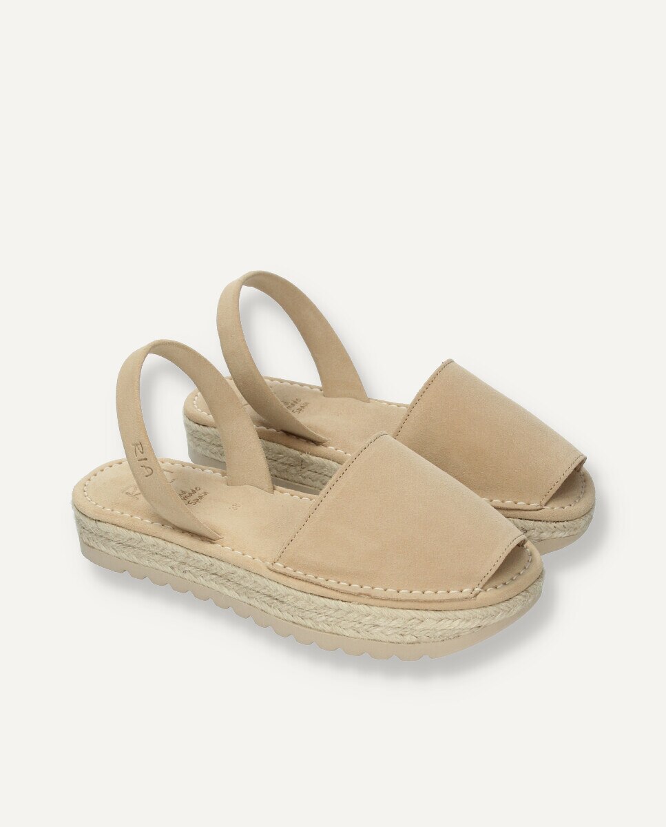Menorquinas de mujer en piel con plataforma de yute - Ria Menorca - Beige Beige-6