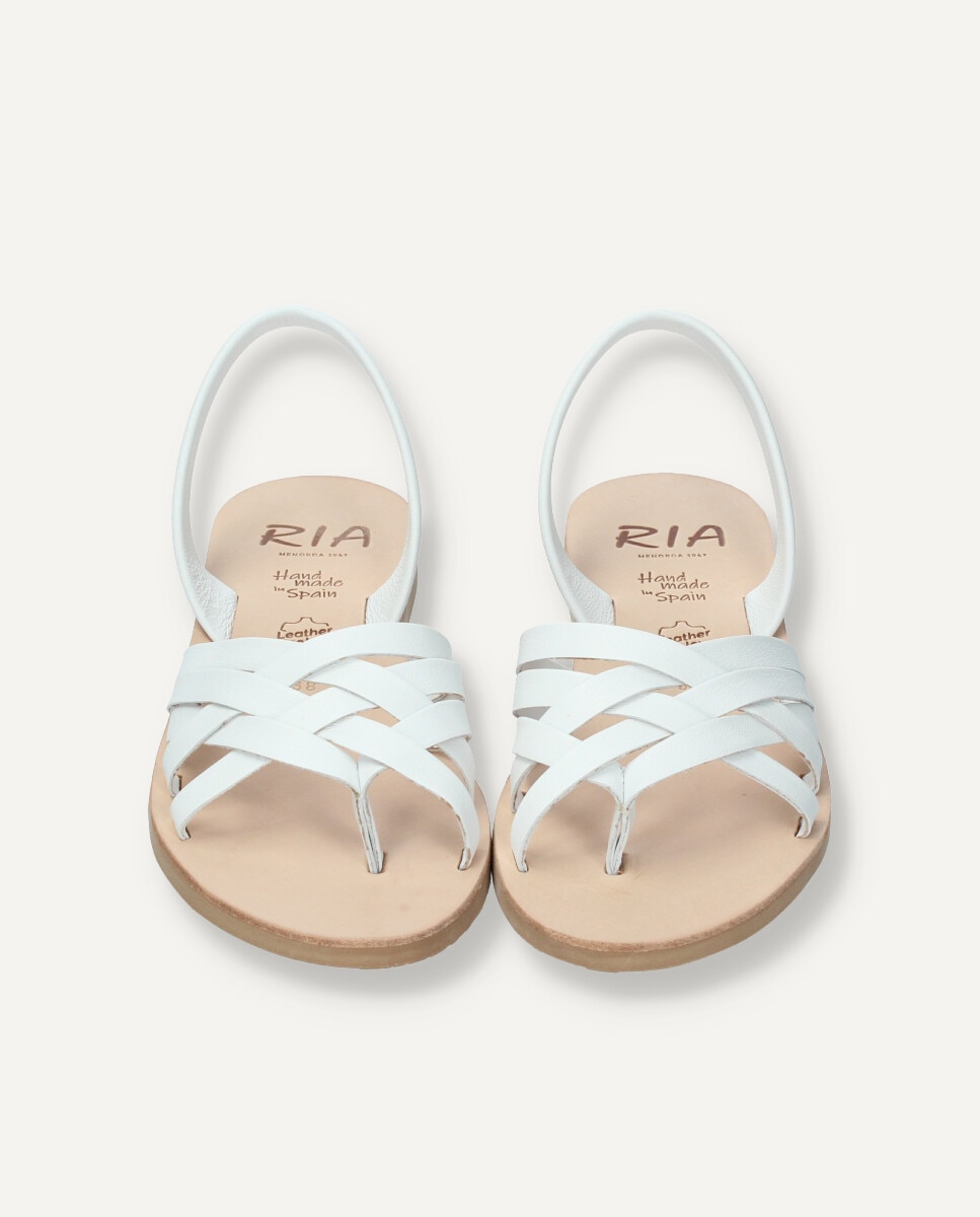 Sandalias planas de mujer en piel vacuna - Ria Menorca - Blanco Blanco-4