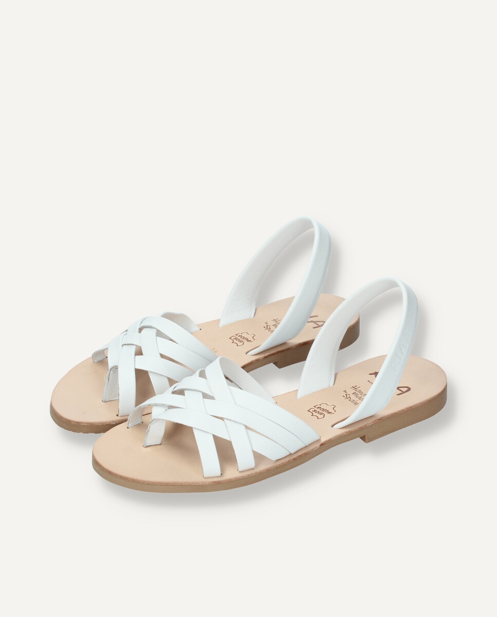 Sandalias planas de mujer en piel vacuna - Ria Menorca - Blanco Blanco-3