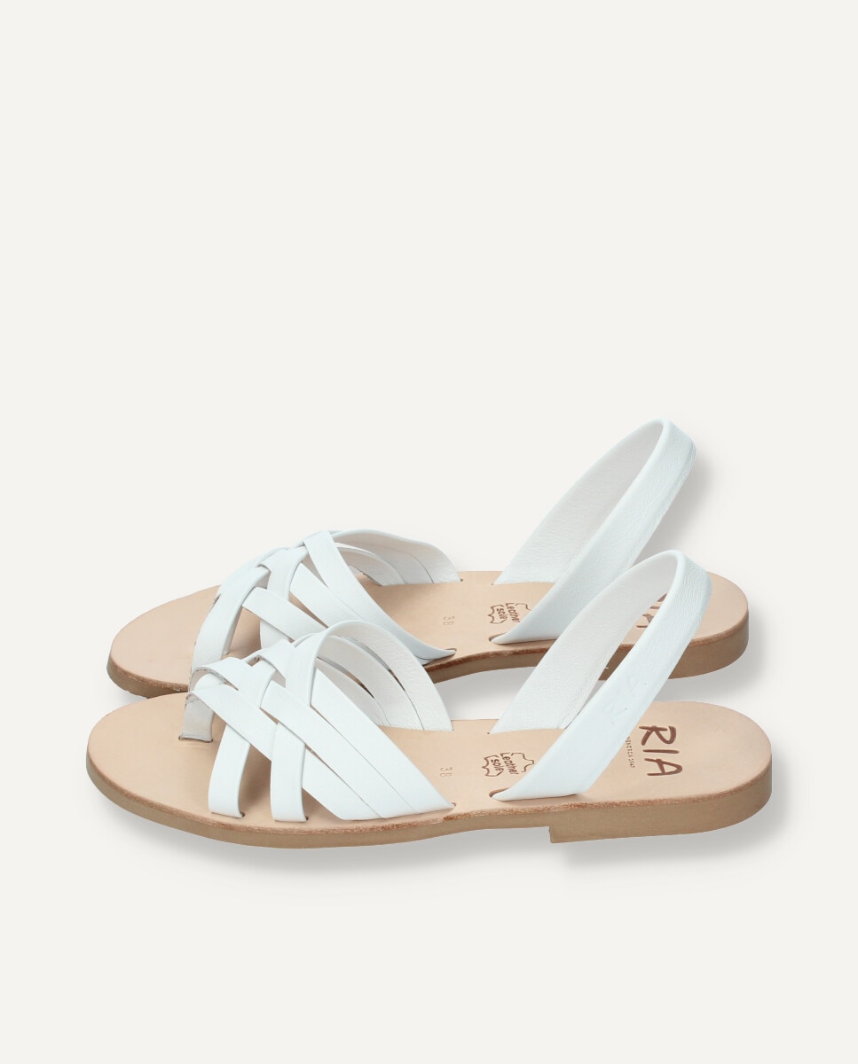 Sandalias planas de mujer en piel vacuna - Ria Menorca - Blanco Blanco-5