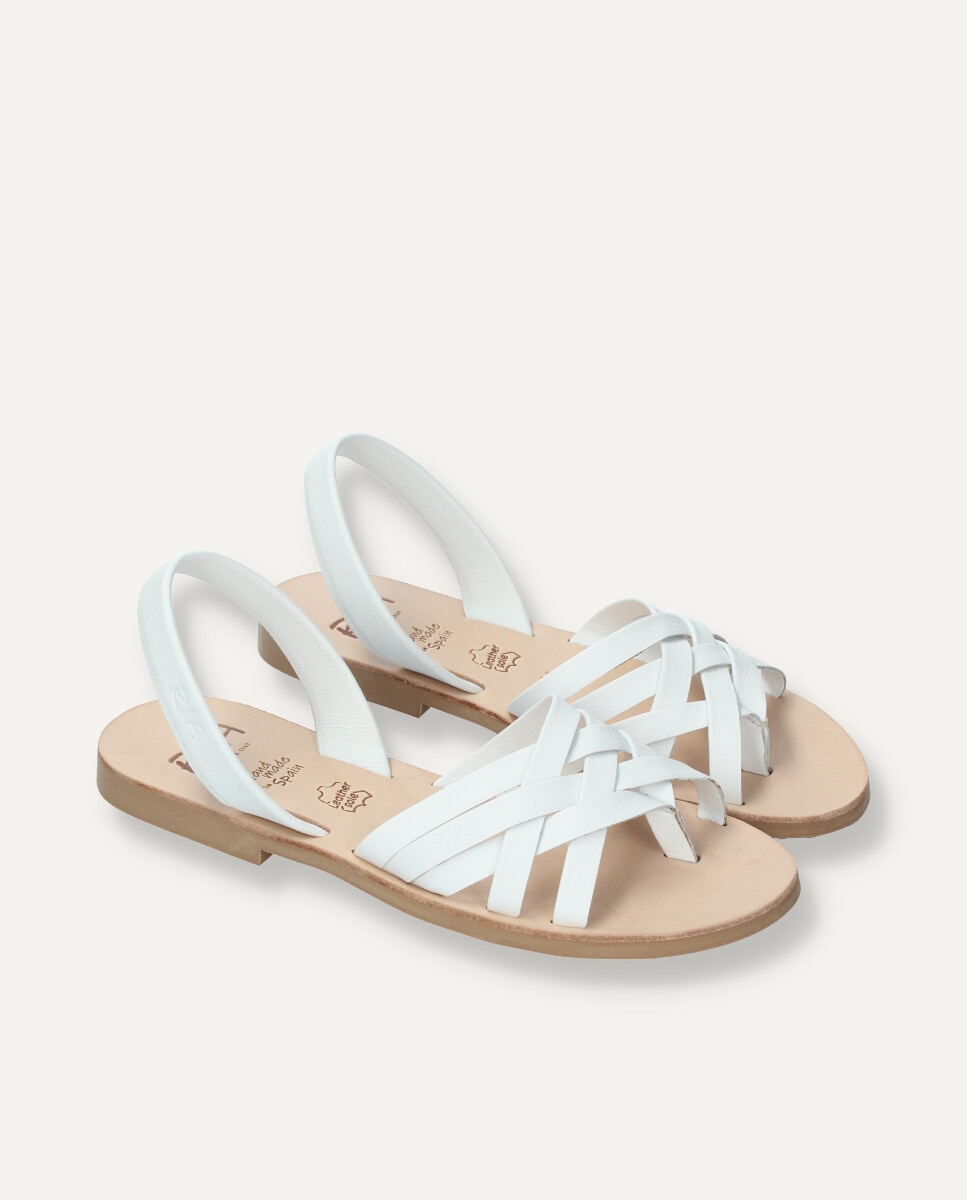 Sandalias planas de mujer en piel vacuna - Ria Menorca - Blanco Blanco-6