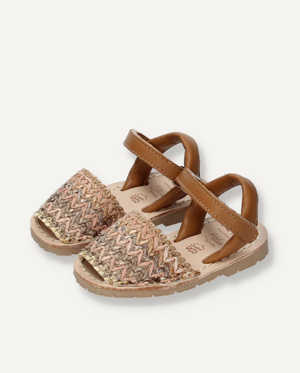 Menorquinas de bebés combinandas en tejido multicolor y piel - Ria Menorca - Estampado Estampado-3