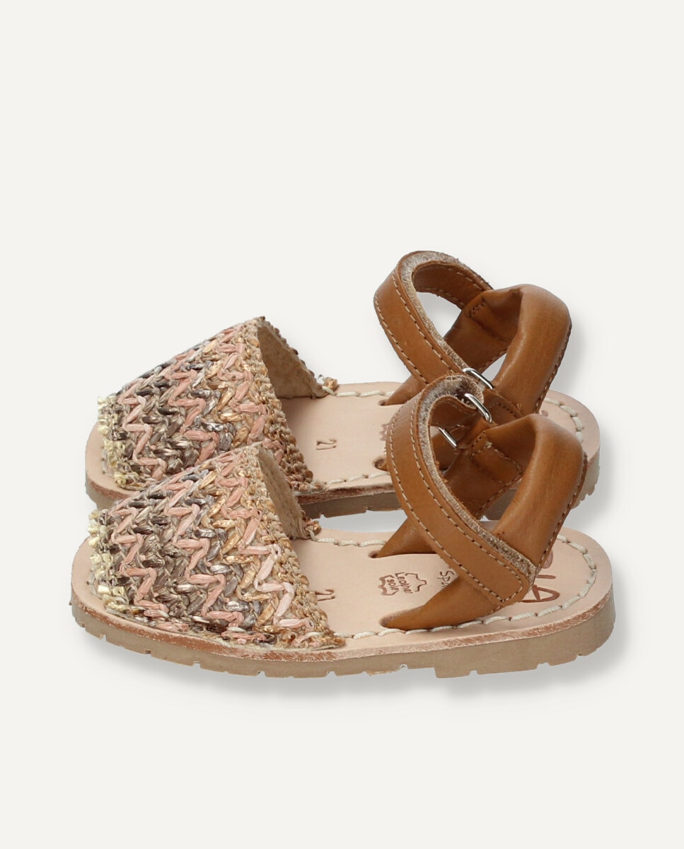 Menorquinas de bebés combinandas en tejido multicolor y piel - Ria Menorca - Estampado Estampado-4