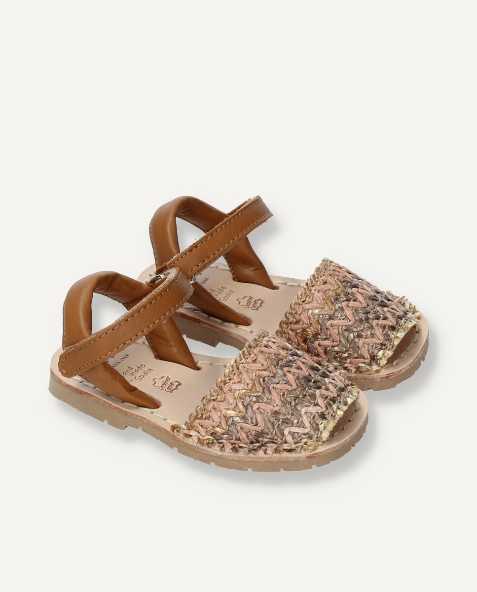 Menorquinas de bebés combinandas en tejido multicolor y piel - Ria Menorca - Estampado Estampado-6