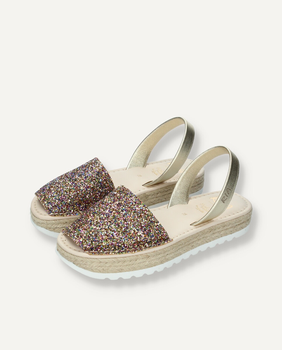 Menorquinas de mujer en glitter con plataforma de yute - Ria Menorca - Multicolor Multicolor-2
