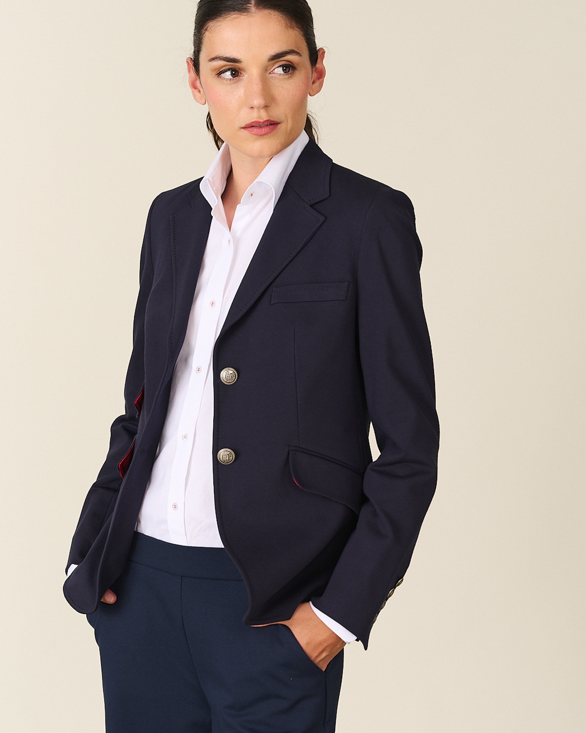 Blazer punto milano de mujer - Henry Arroway - Azul oscuro Azul oscuro-4