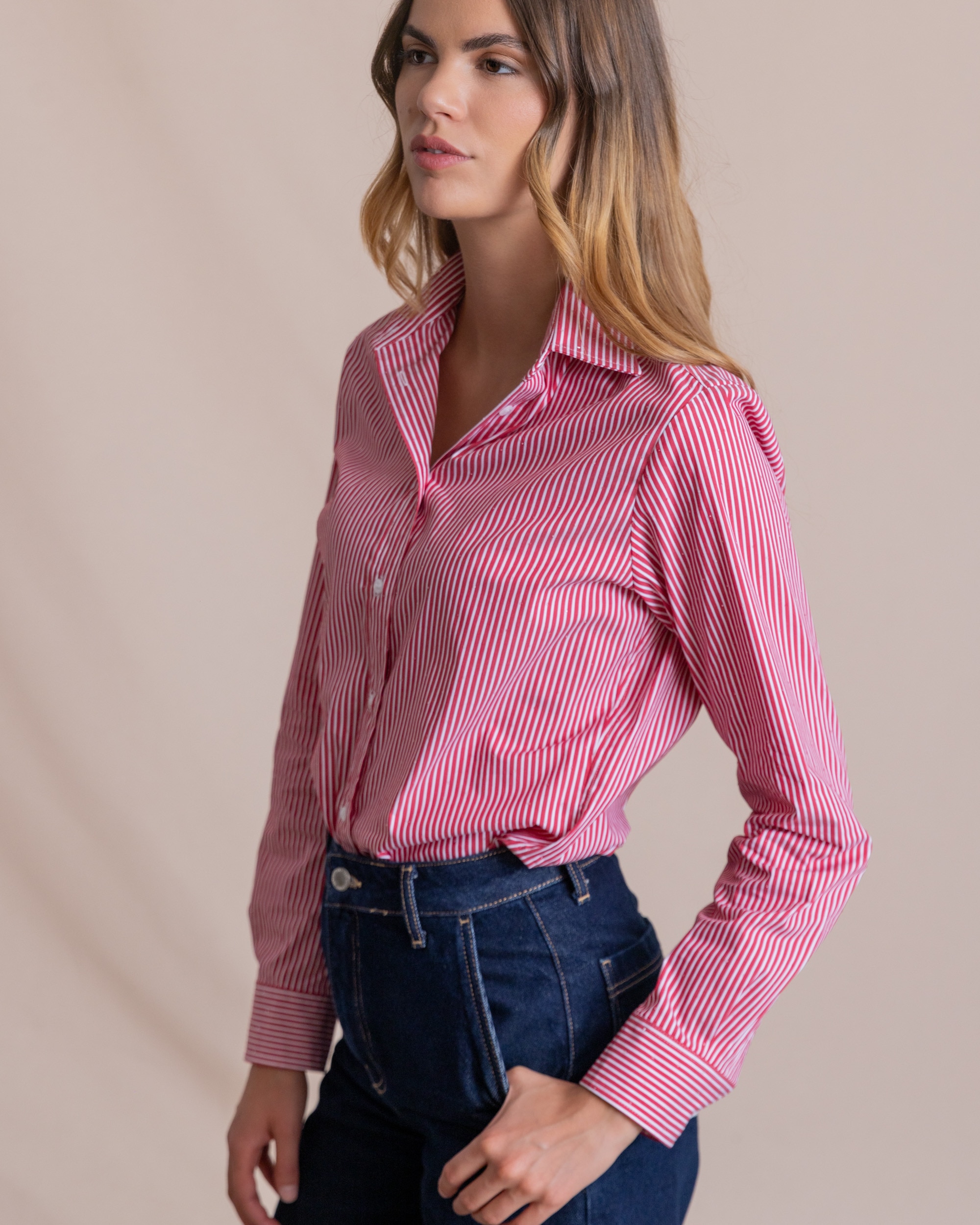 Camisa de manga larga mujer - Henry Arroway - Blanco / Rojo Blanco / Rojo-3