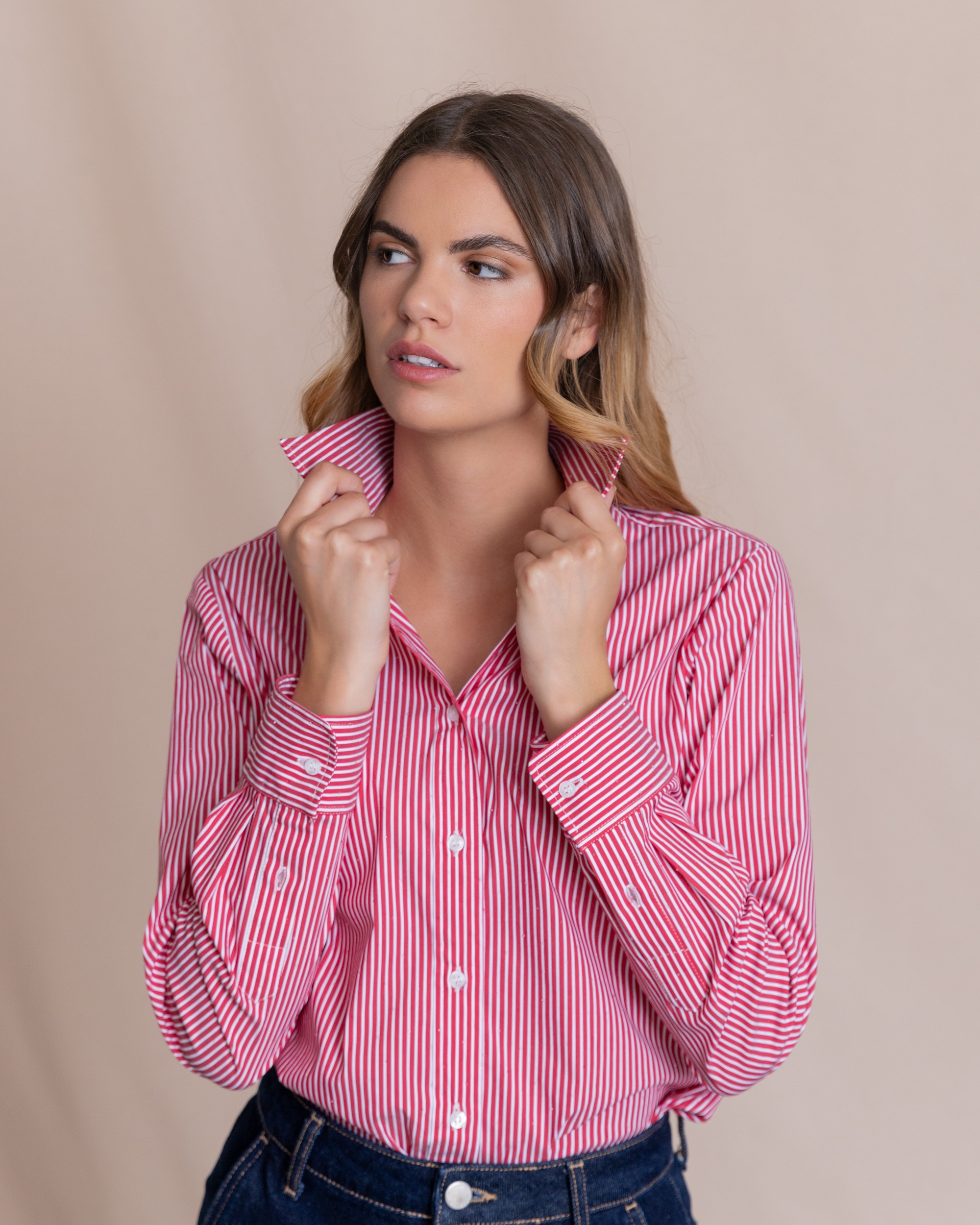 Camisa de manga larga mujer - Henry Arroway - Blanco / Rojo Blanco / Rojo-5