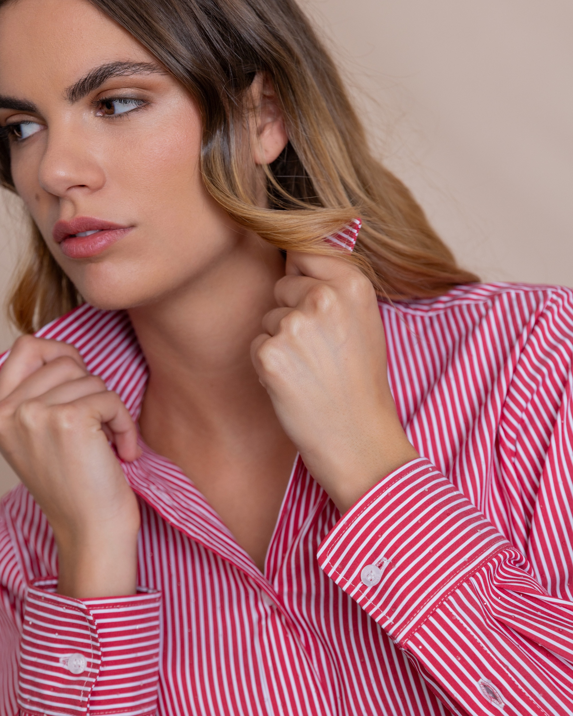 Camisa de manga larga mujer - Henry Arroway - Blanco / Rojo Blanco / Rojo-6