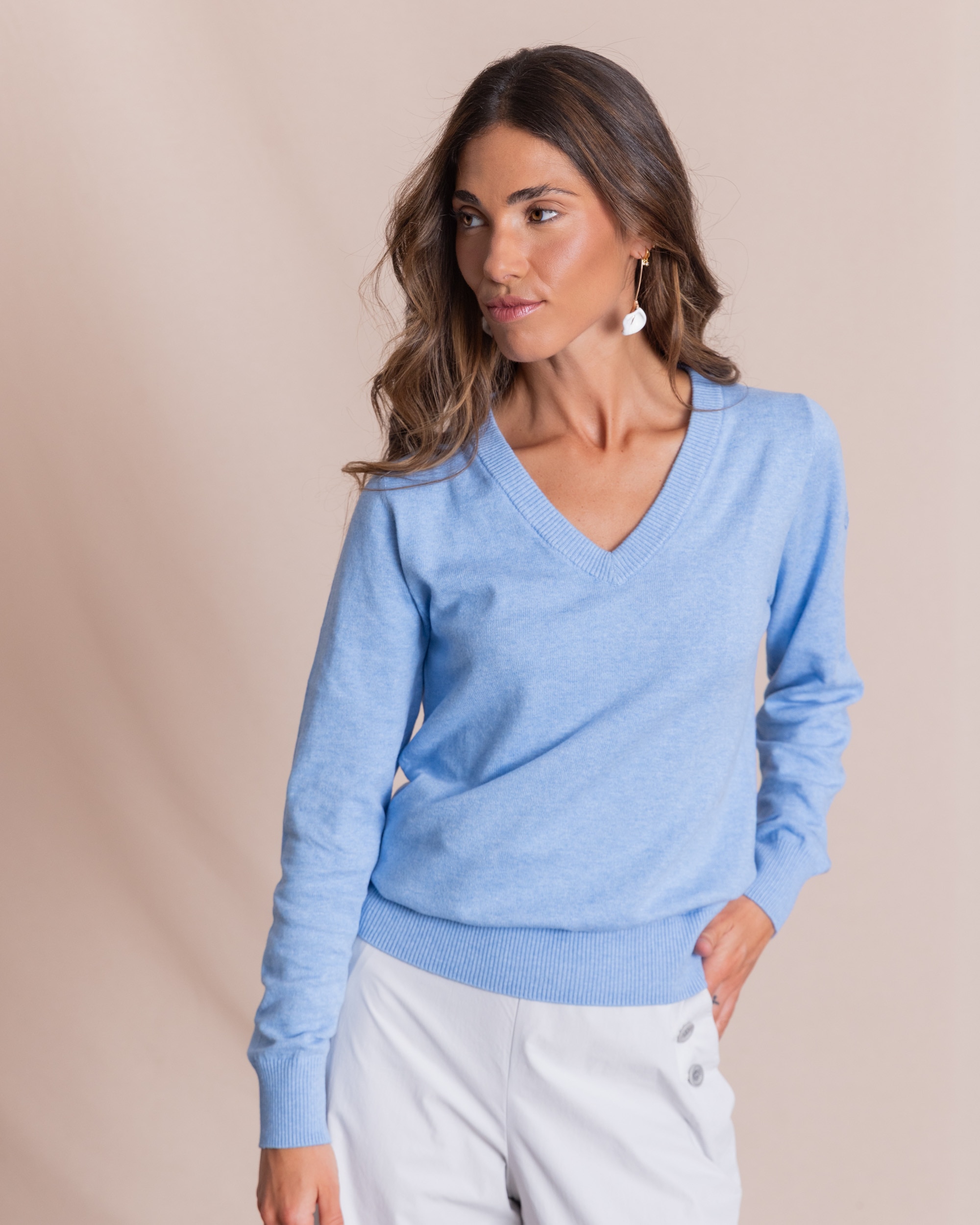 Jersey cuello pico de mujer - Henry Arroway - Azul Cobalto Azul Cobalto-1