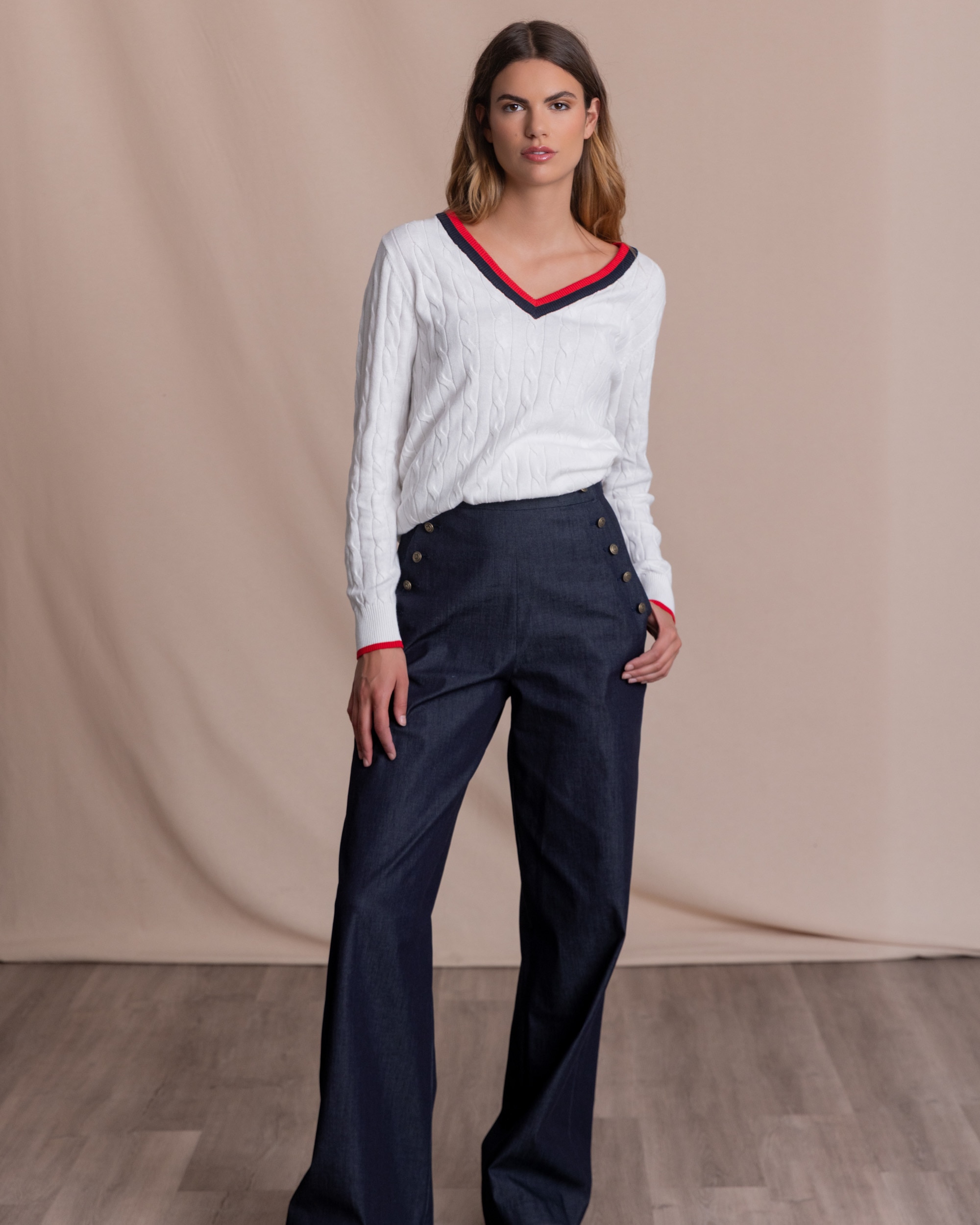 Henry Arroway - Jersey de mujer en ochos con cuello pico.