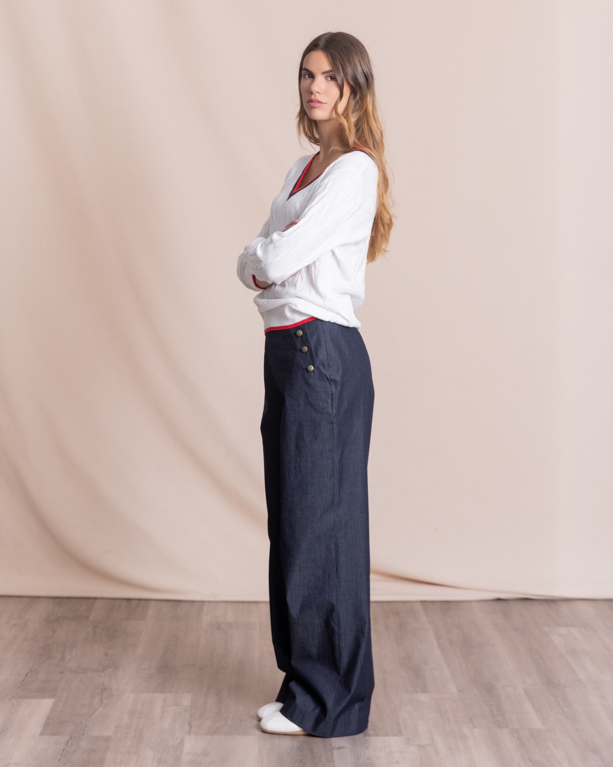 Pantalón wide leg de mujer - Henry Arroway - Azul denim Azul denim-3