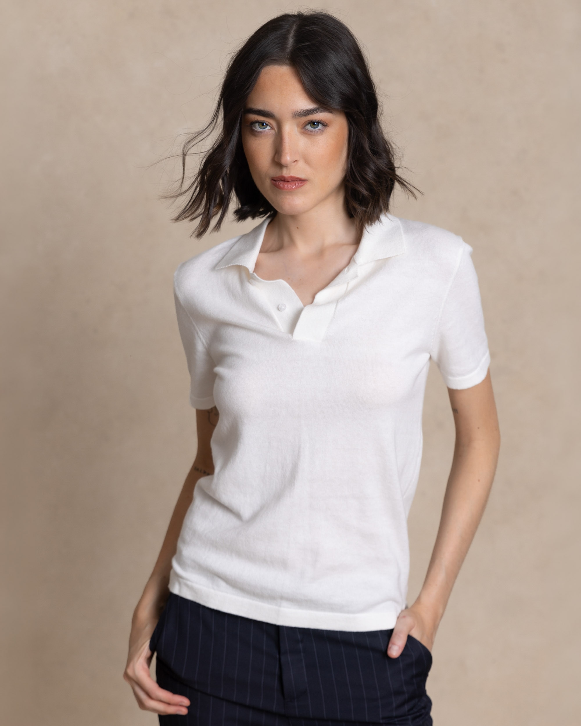 Jersey cuello polo de mujer - Henry Arroway - Blanco Blanco-1
