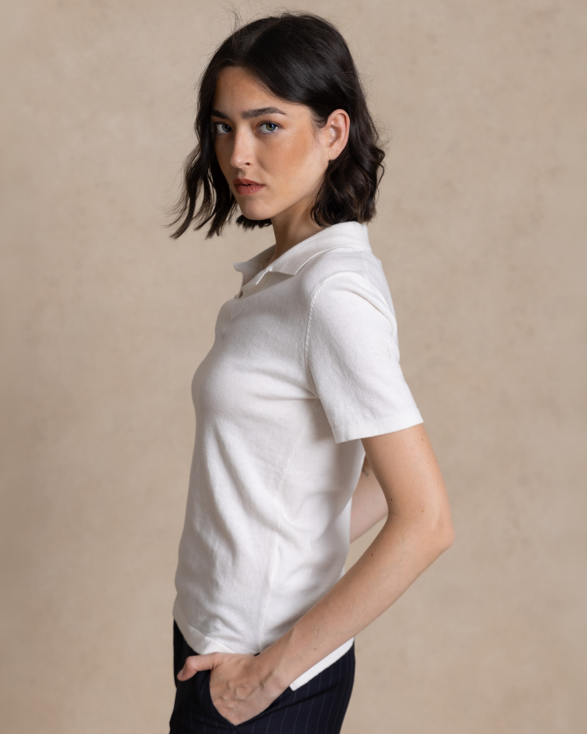 Jersey cuello polo de mujer - Henry Arroway - Blanco Blanco-5