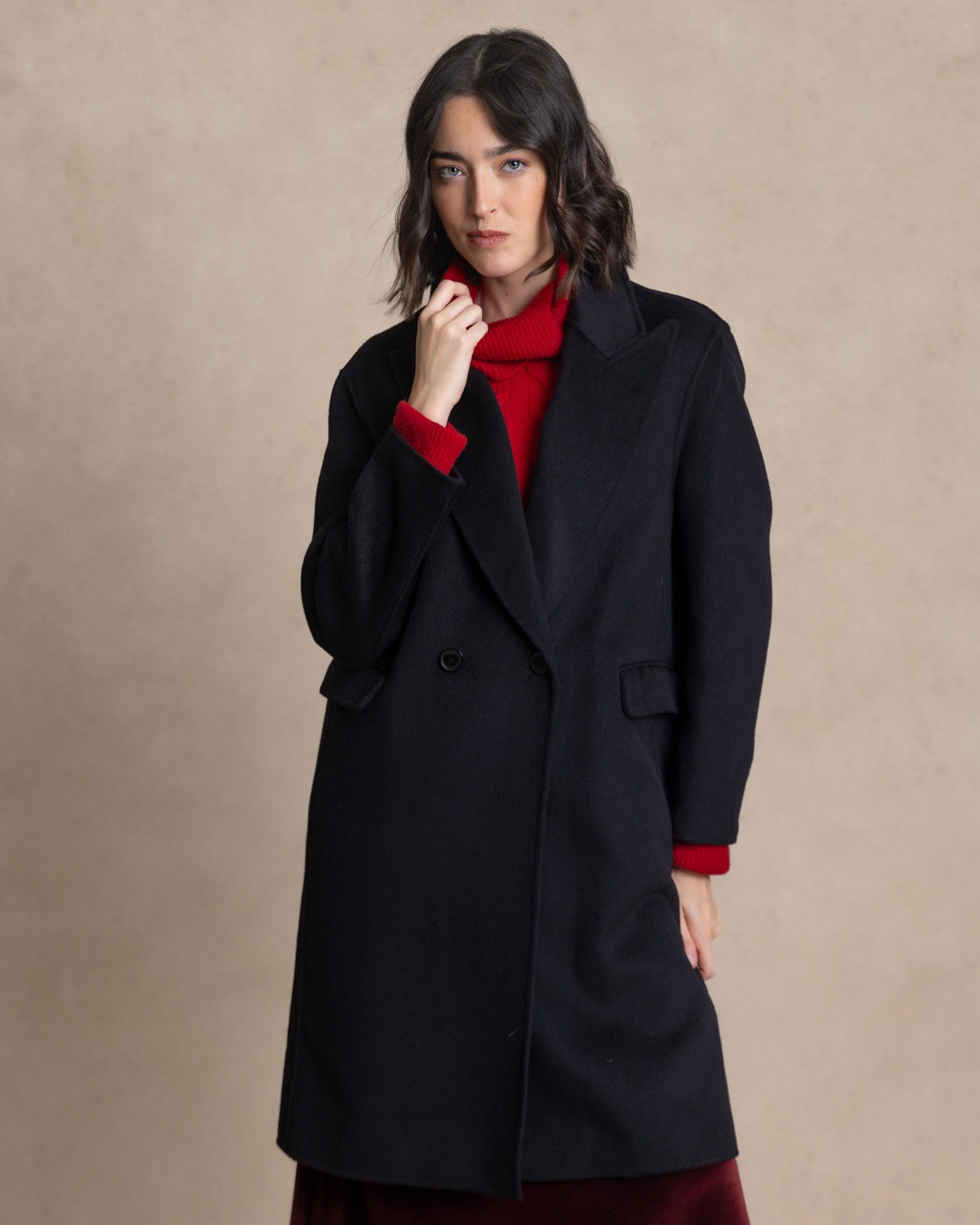Abrigo largo de mujer de corte oversize - Henry Arroway - Negro Negro-1