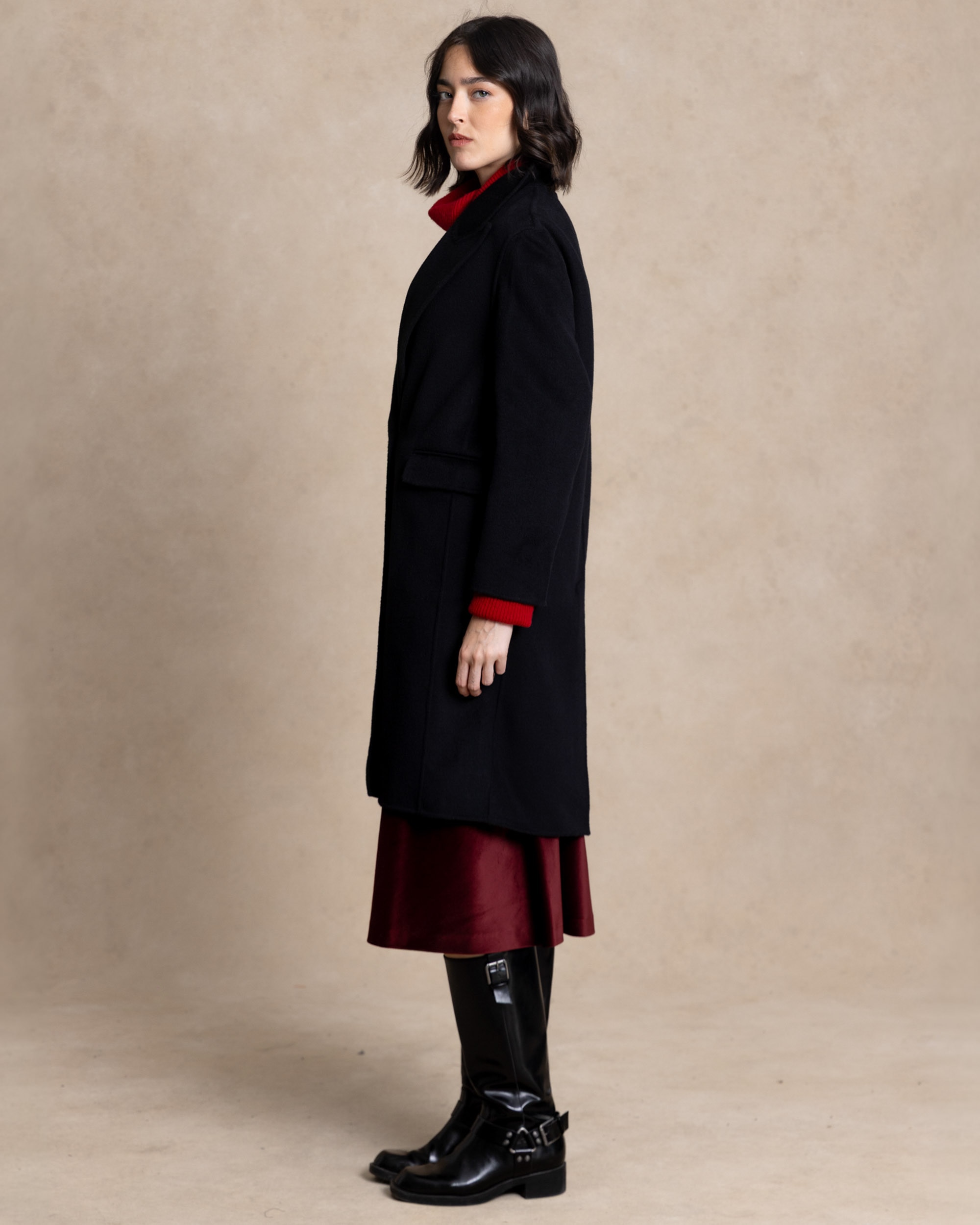 Abrigo largo de mujer de corte oversize - Henry Arroway - Negro Negro-3