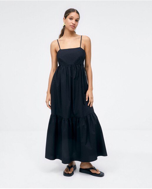Vestido largo de tirantes con volante 100% algodón