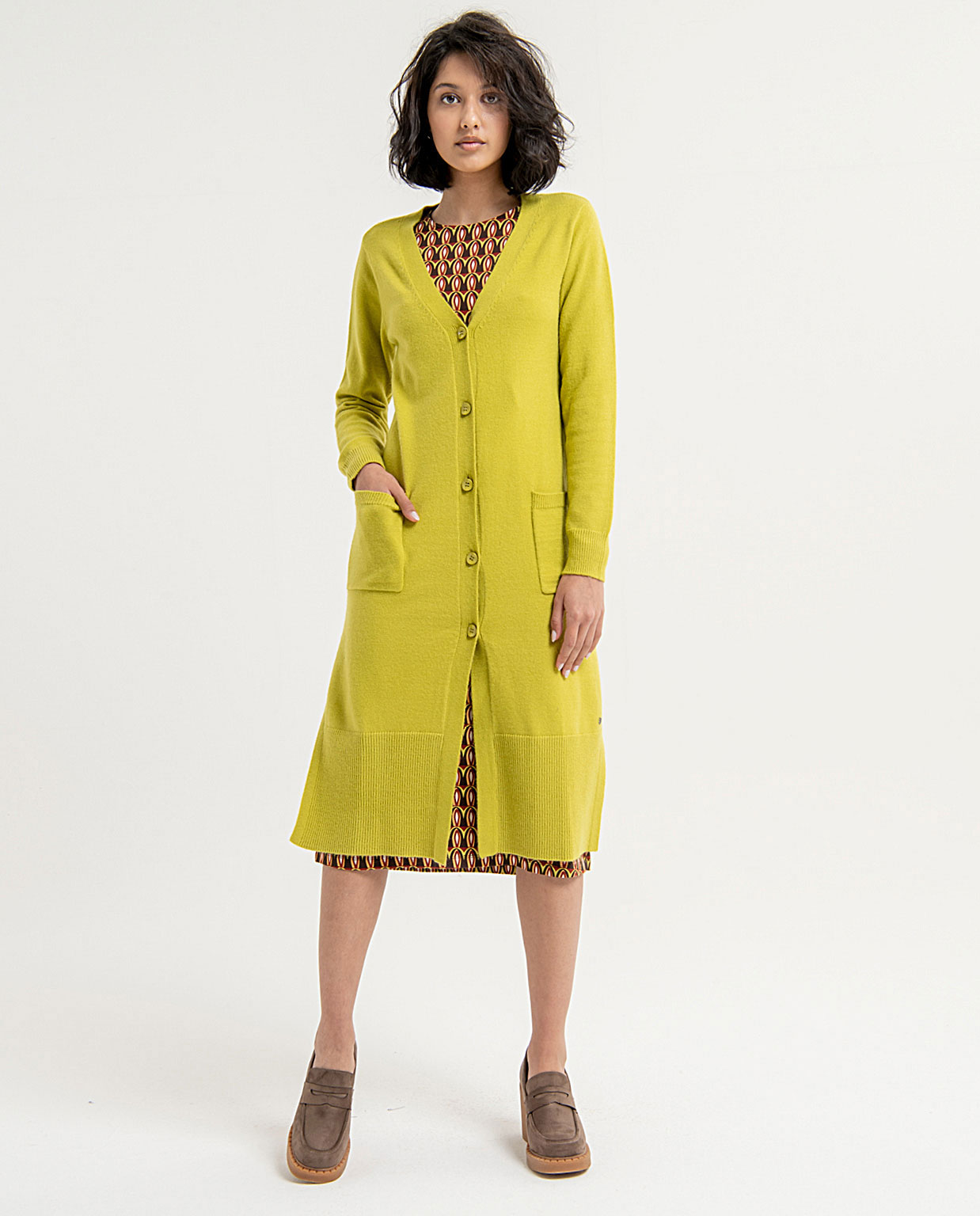 Chaqueta de punto de mujer larga con botones - Surkana - Verde Verde-1