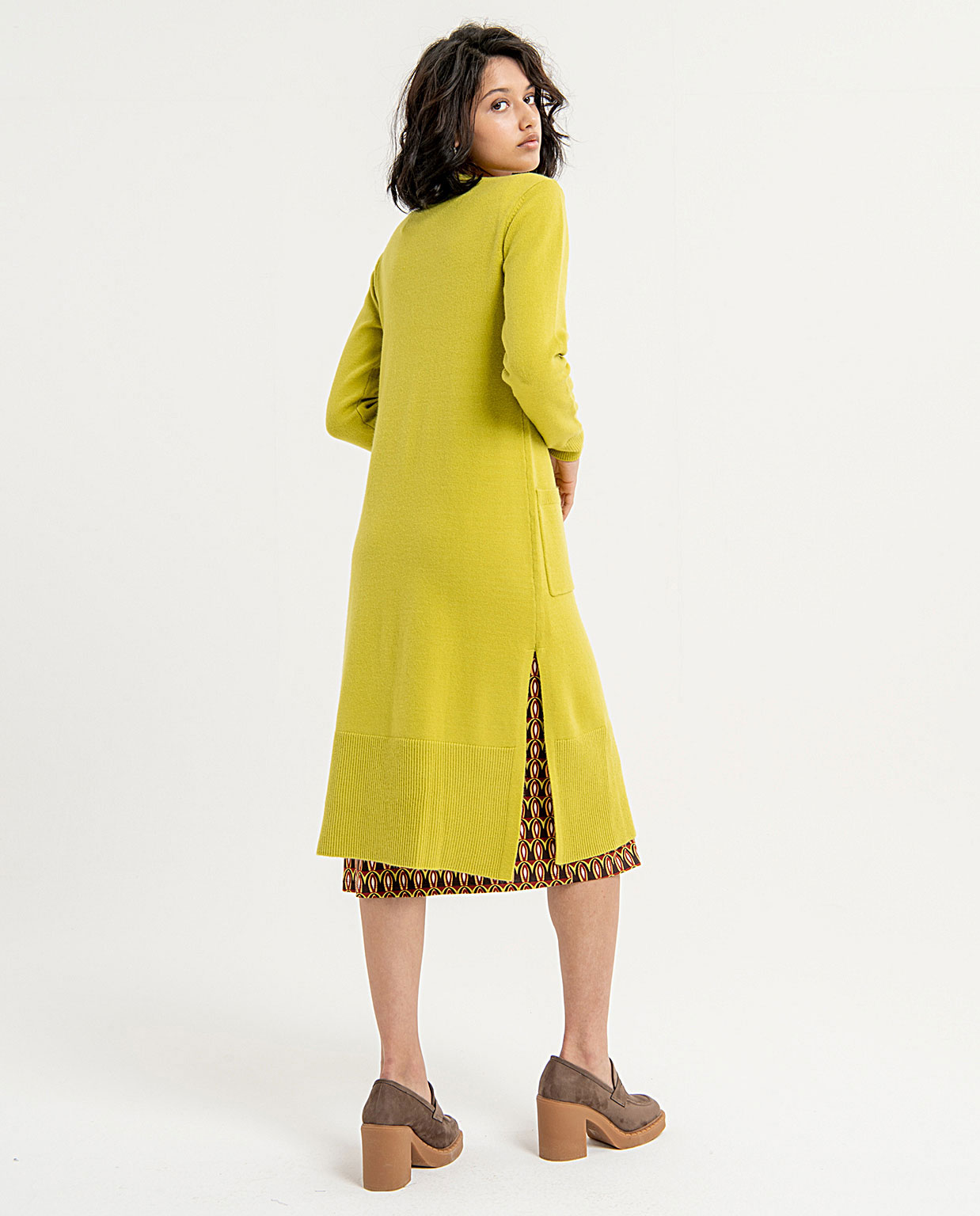 Chaqueta de punto de mujer larga con botones - Surkana - Verde Verde-2