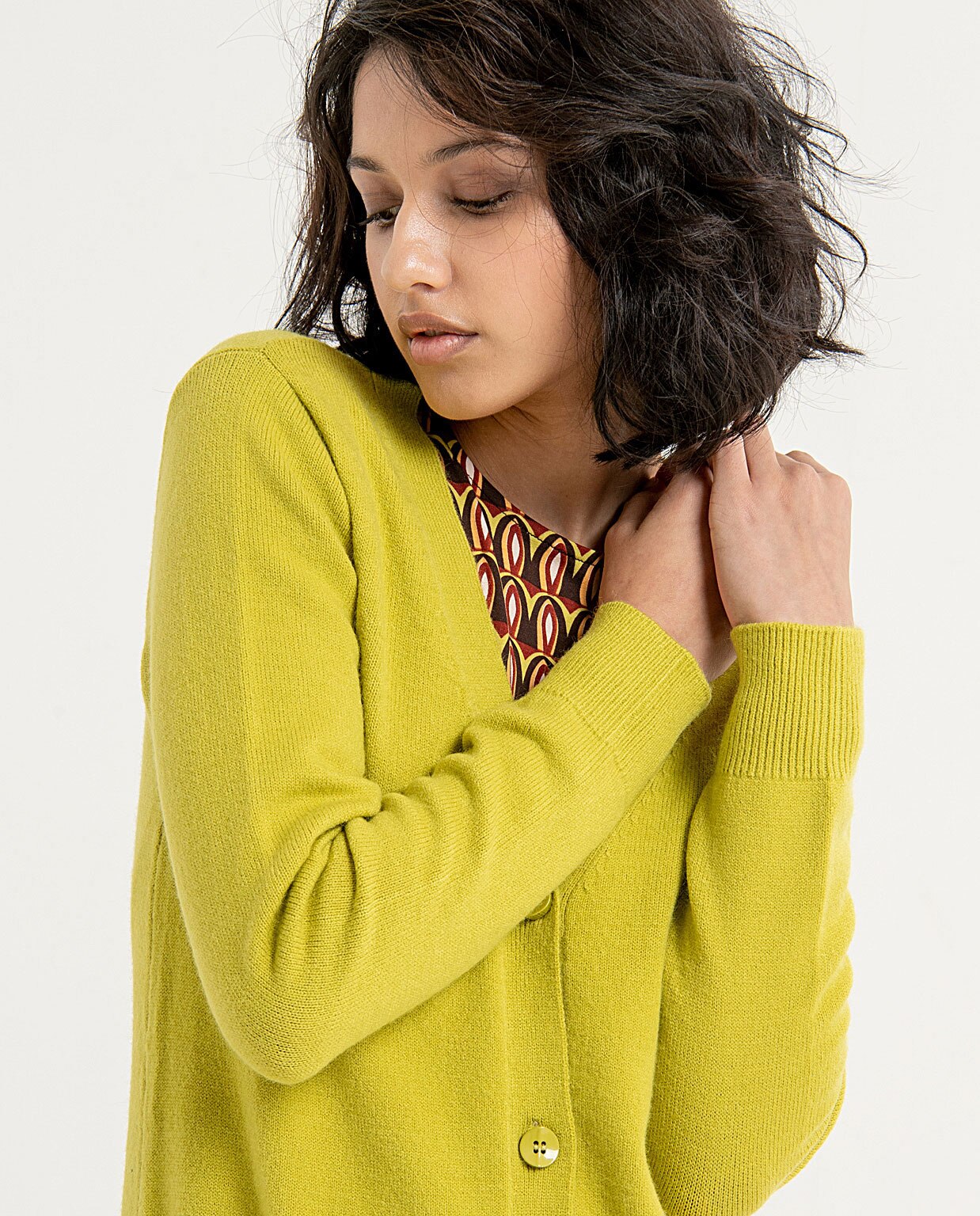 Chaqueta de punto de mujer larga con botones - Surkana - Verde Verde-3