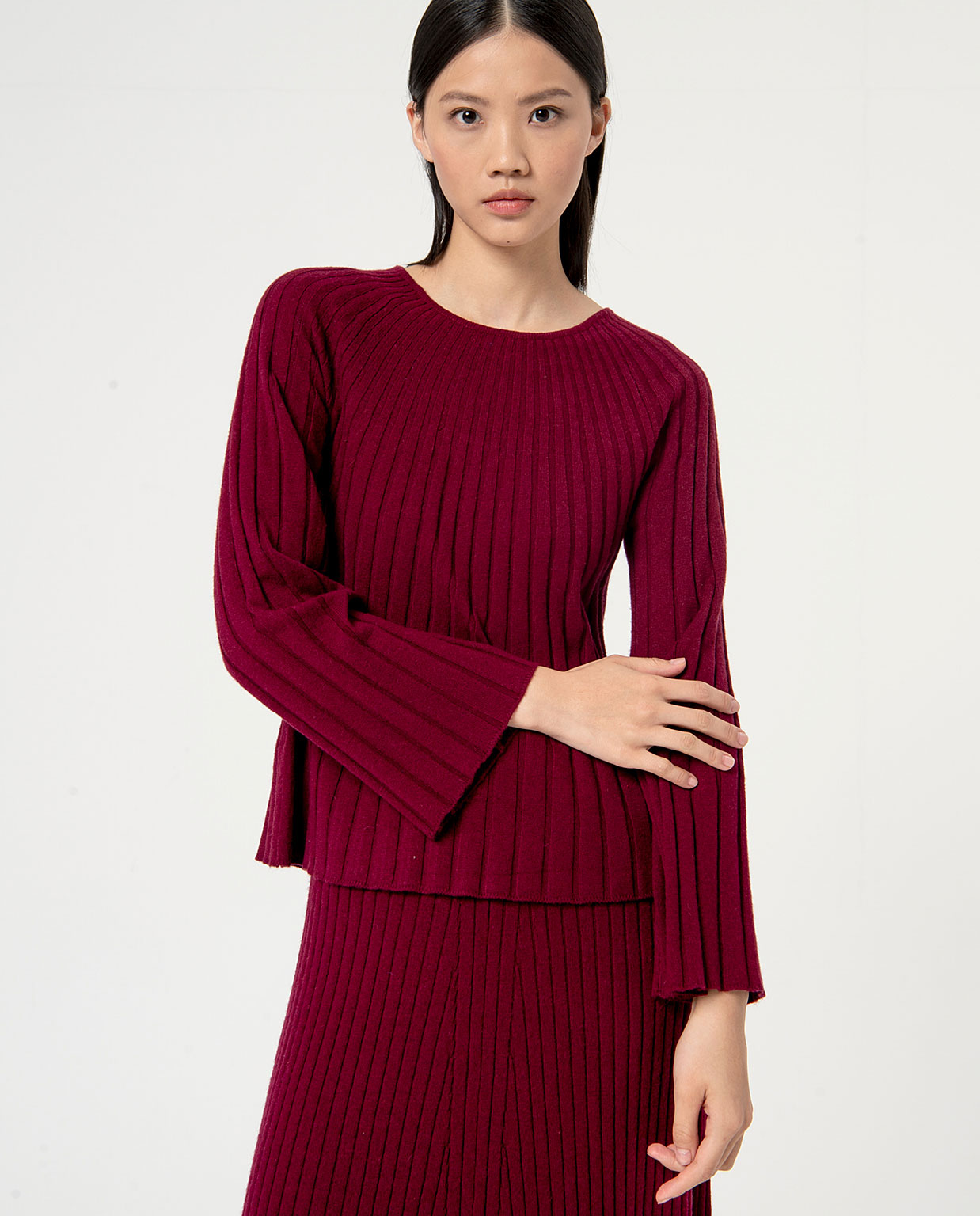 Jersey de mujer de canalé evasé liso