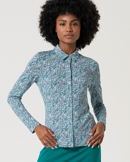 Imagen 0 de Camisa de mujer elástica de manga larga estampada