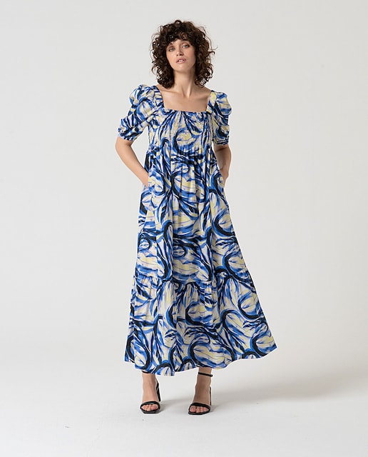 Imagen 0 de Vestido largo estampado con mangas abullonadas