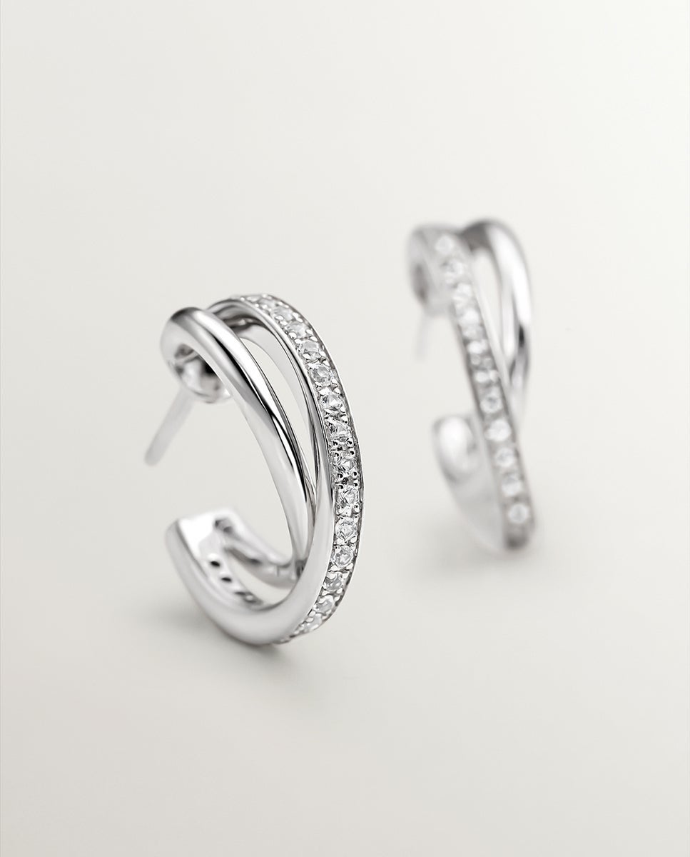Pendientes de aro doble de plata 925 con topacios blancos - Aristocrazy - Blanco Blanco-7