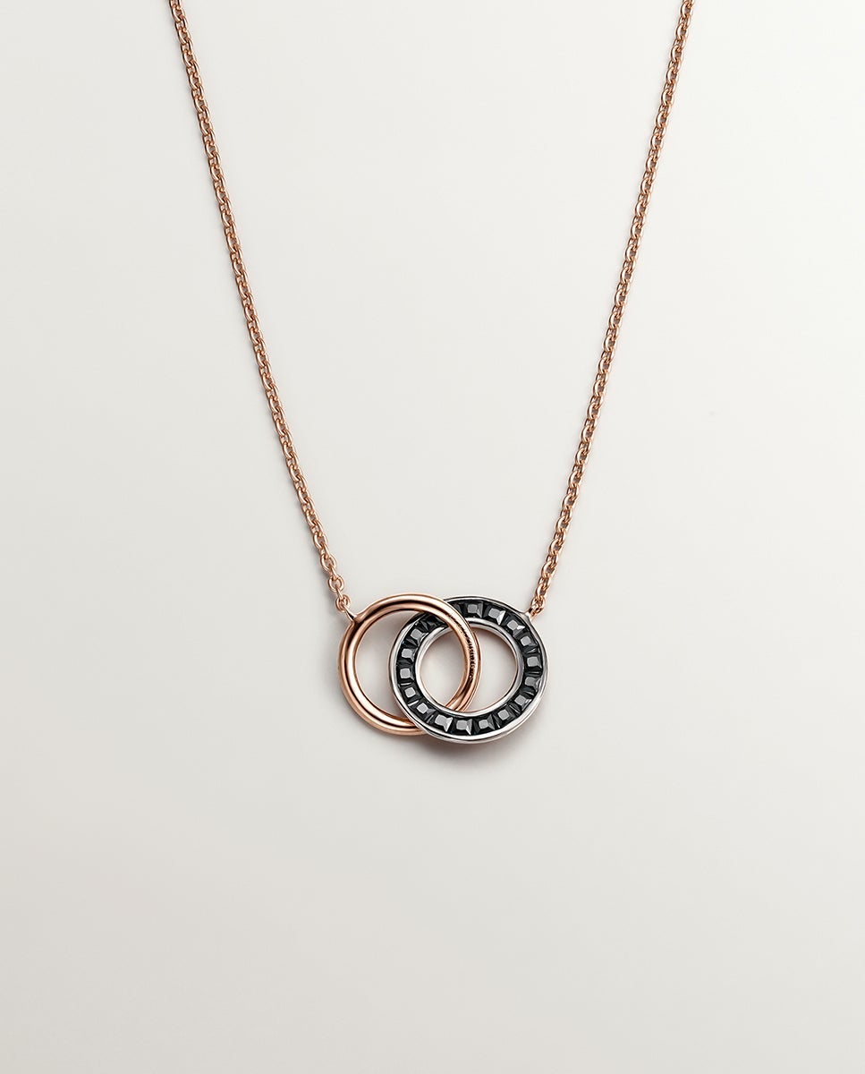 Imagen 0 de Colgante de plata 925 bañada en oro rosa de 18k con círculos y espinelas negras Negro