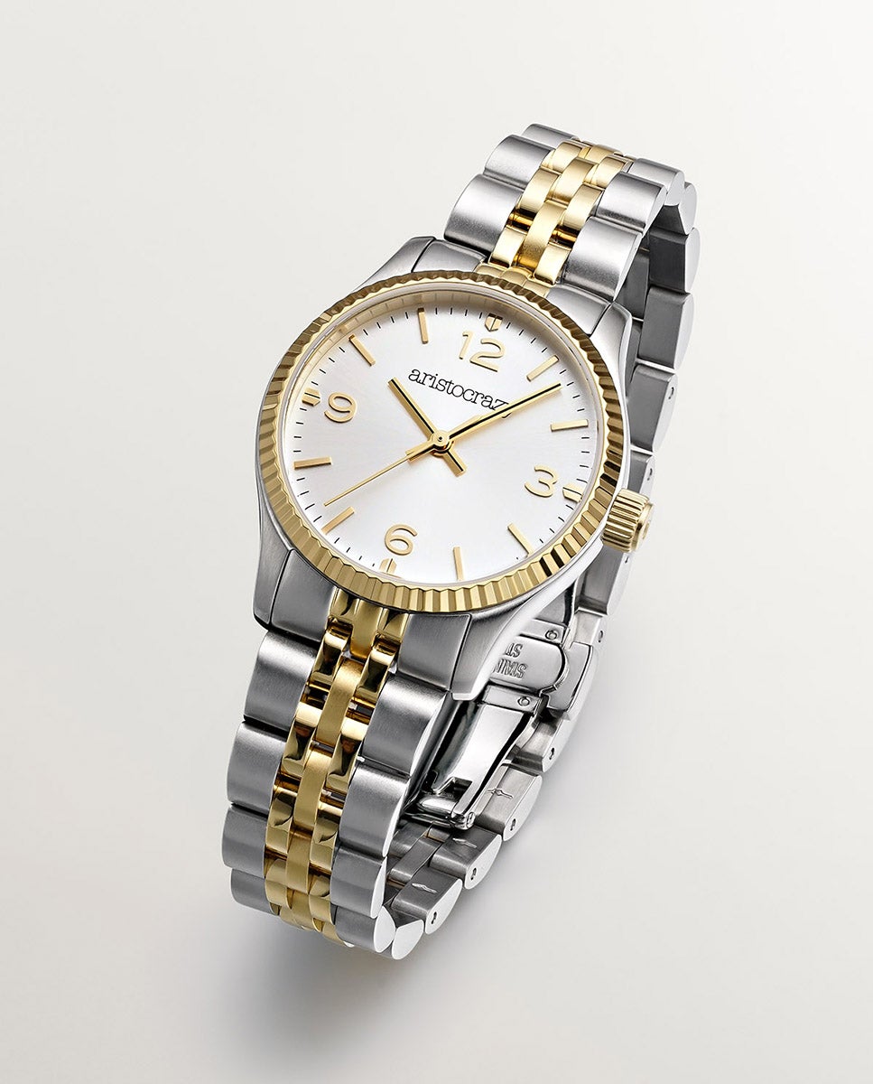 Reloj St. Barth Armis con correa de acero bicolor y esfera plateada - Aristocrazy - Oro Oro-5