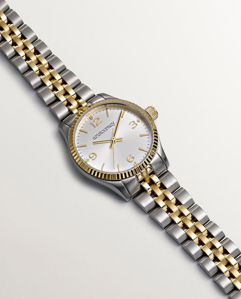 Reloj st. barth armis con correa de acero gris y amarillo y esfera gris - Dorado Dorado-1