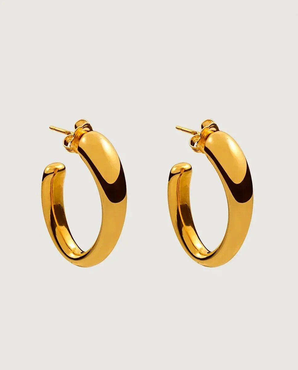 Pendientes de aro grandes y gruesos de plata 925 bañada en oro amarillo de 18k con forma ovalada
