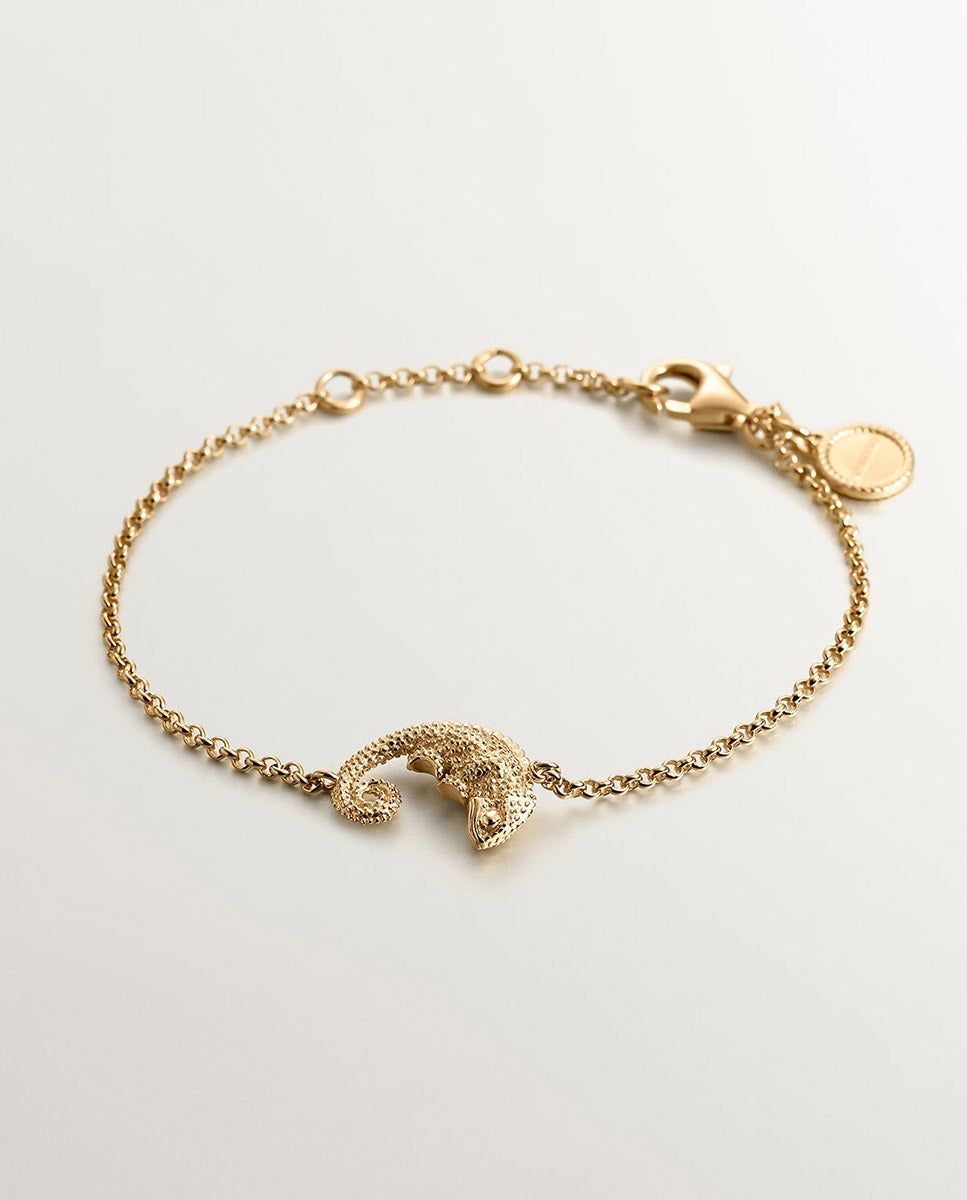 Imagen 0 de Pulsera de plata 925 bañada en oro amarillo de 18k con camaleón Oro