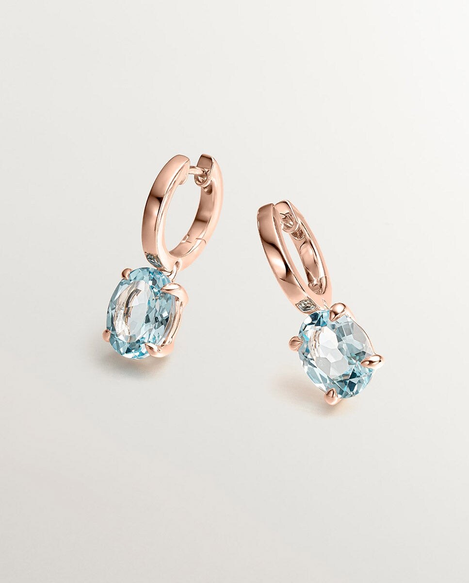 Pendientes de plata bañada en oro rosa de 18K con topacio azul sky Azul-3