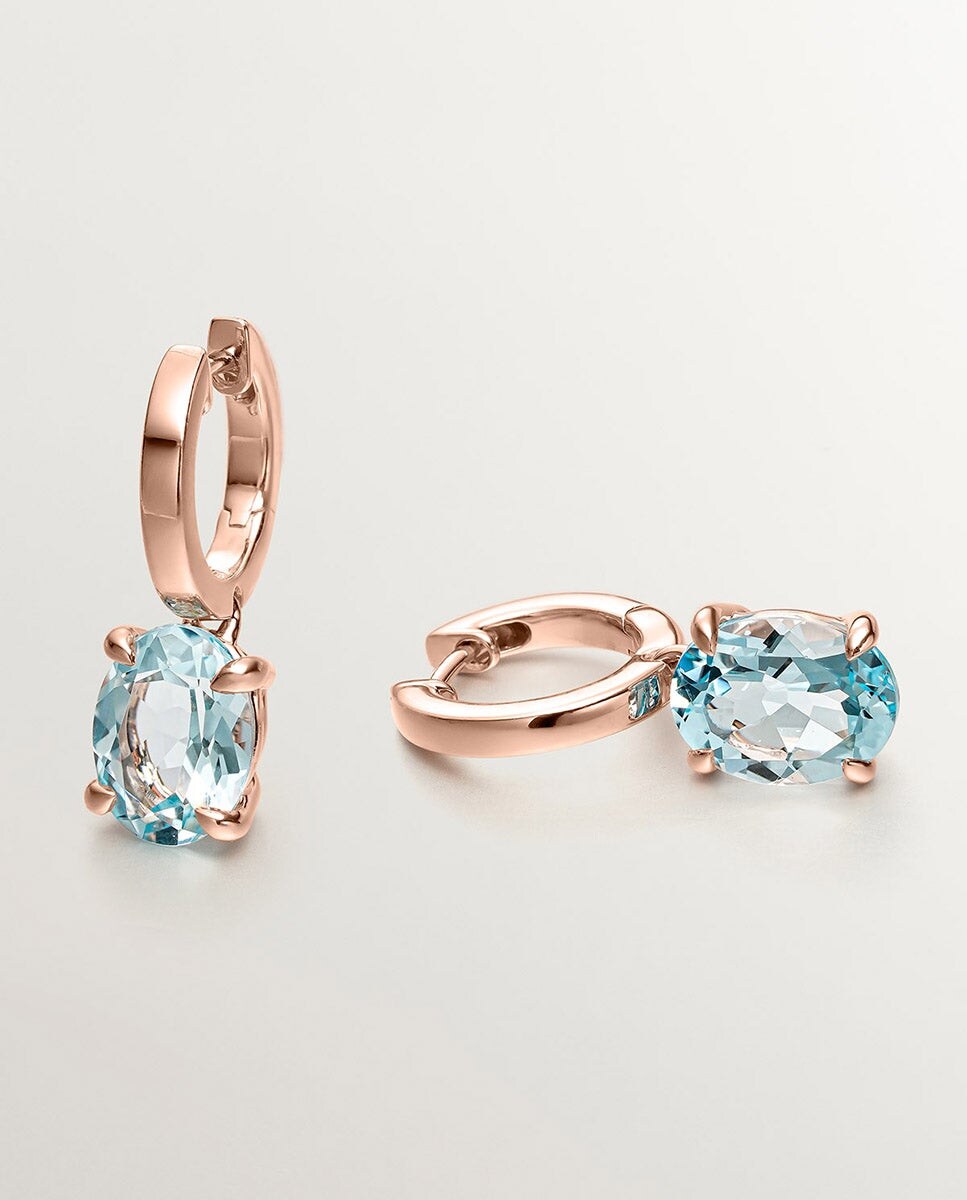 Pendientes de plata bañada en oro rosa de 18K con topacio azul sky Azul-5