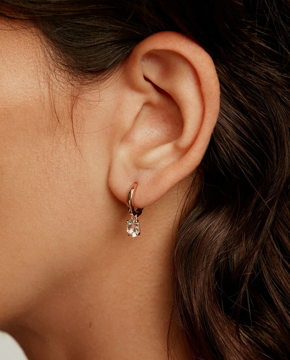 Pendientes de aro pequeños de plata 925 bañada en oro rosa de 18k con cuarzo - Aristocrazy - Verde Verde-2