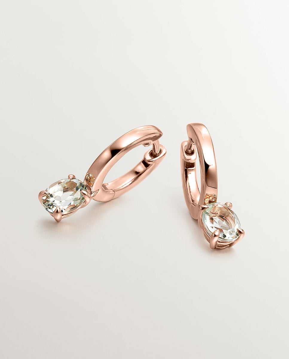 Pendientes de aro pequeños de plata 925 bañada en oro rosa de 18k con cuarzo - Aristocrazy - Verde Verde-3