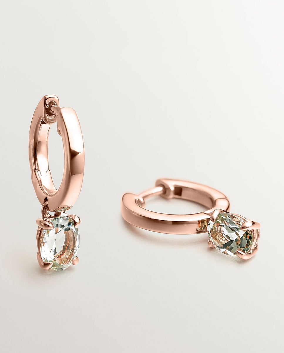 Pendientes de aro pequeños de plata 925 bañada en oro rosa de 18k con cuarzo - Aristocrazy - Verde Verde-5