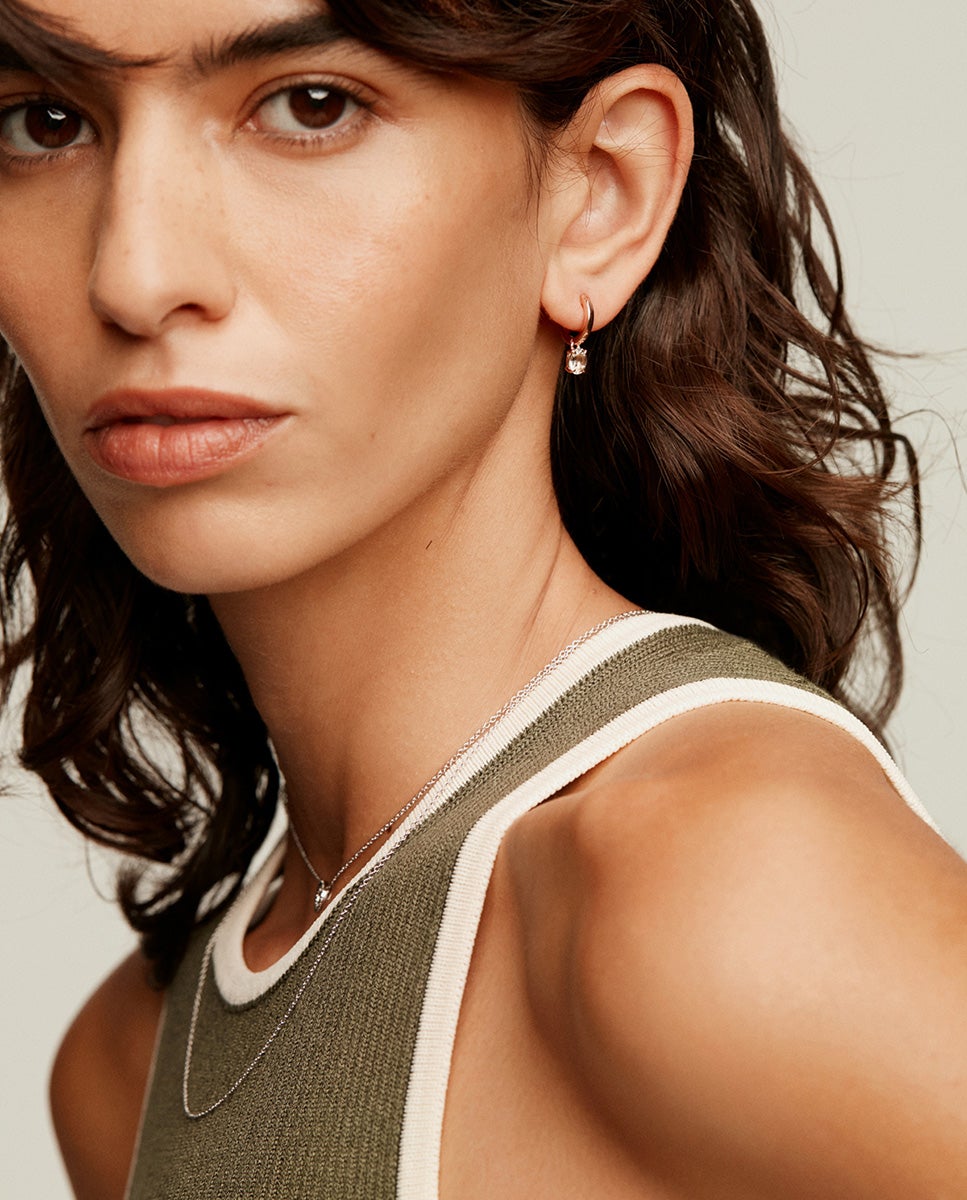 Pendientes de aro pequeños de plata 925 bañada en oro rosa de 18k con cuarzo - Aristocrazy - Verde Verde-6
