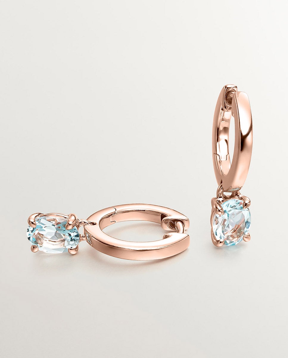 Pendientes de plata 925 bañada en oro rosa de 18k con topacio sky - Aristocrazy - Azul Azul-5
