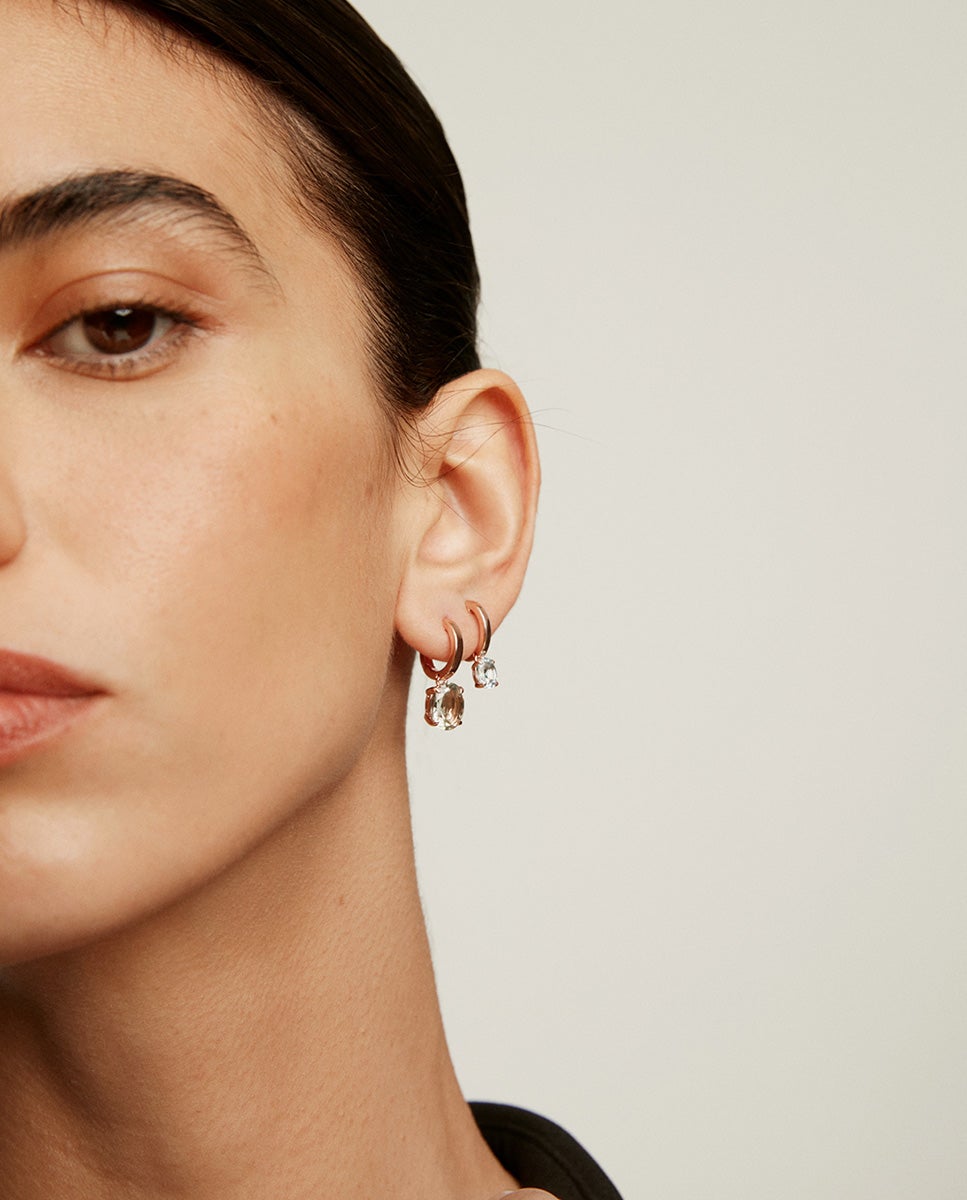 Pendientes de plata 925 bañada en oro rosa de 18k con topacio sky - Aristocrazy - Azul Azul-6