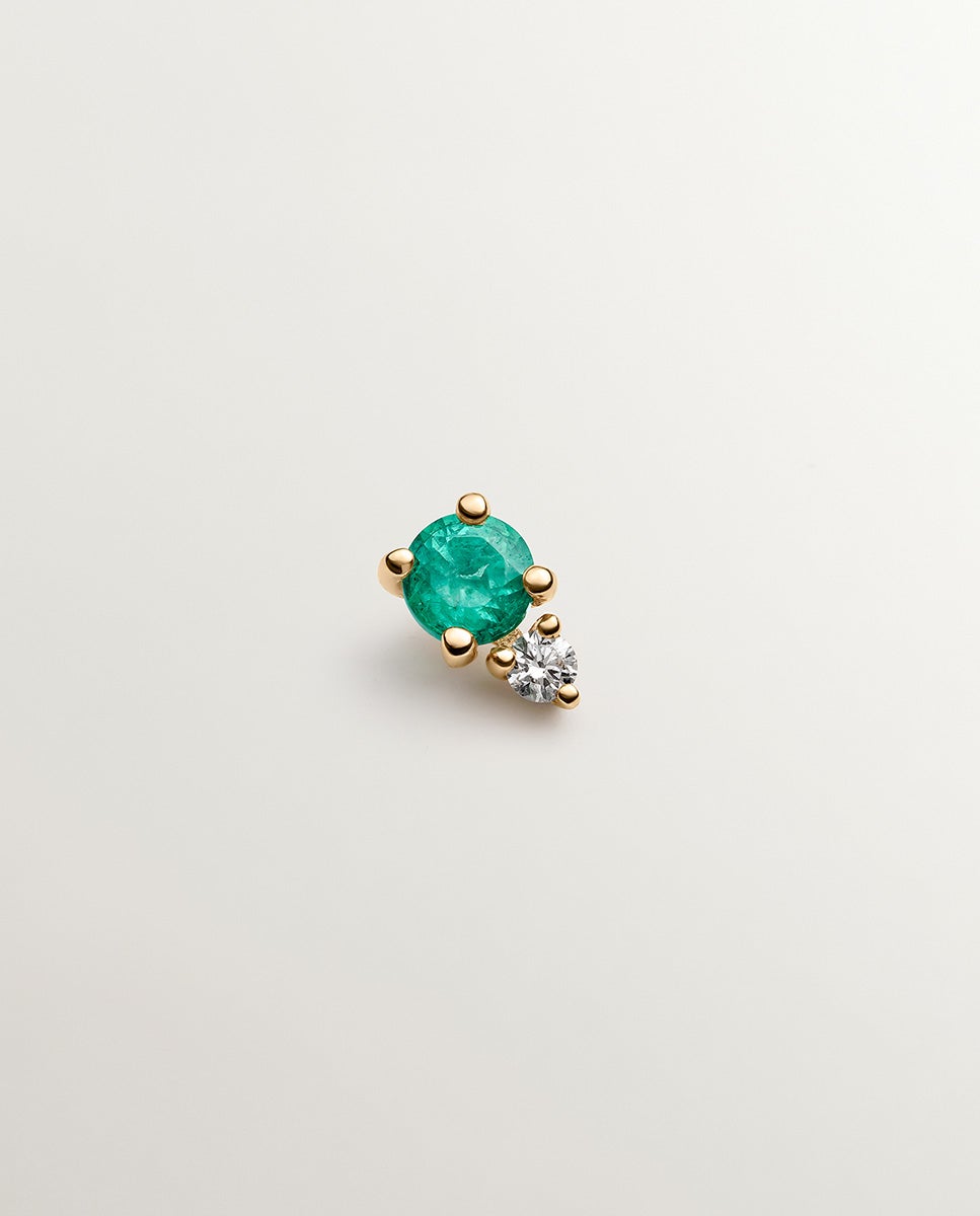 Imagen 0 de Pendiente individual de oro amarillo de 9k con esmeralda y diamante Verde