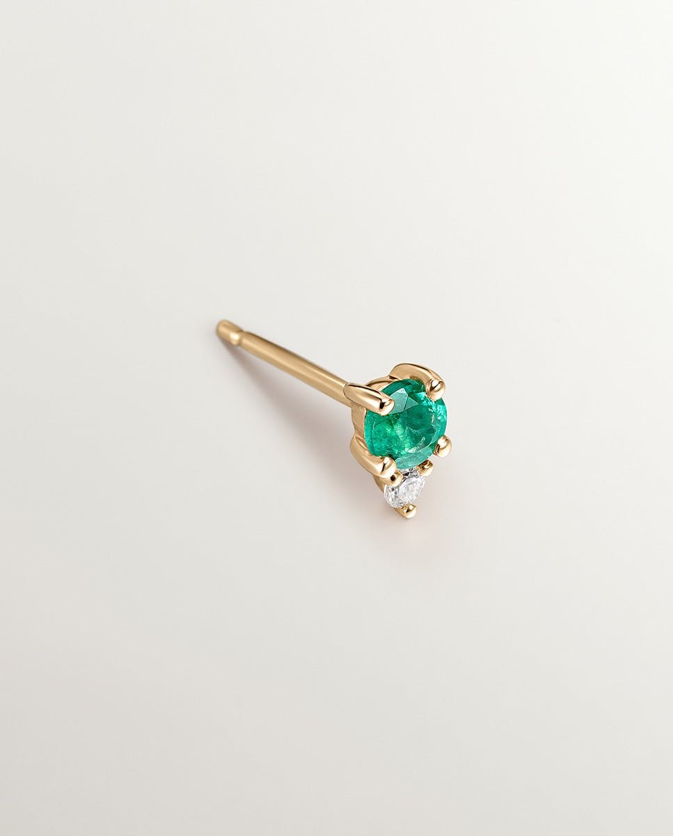 Pendiente individual de oro amarillo de 9k con esmeralda y diamante - Aristocrazy - Verde Verde-3