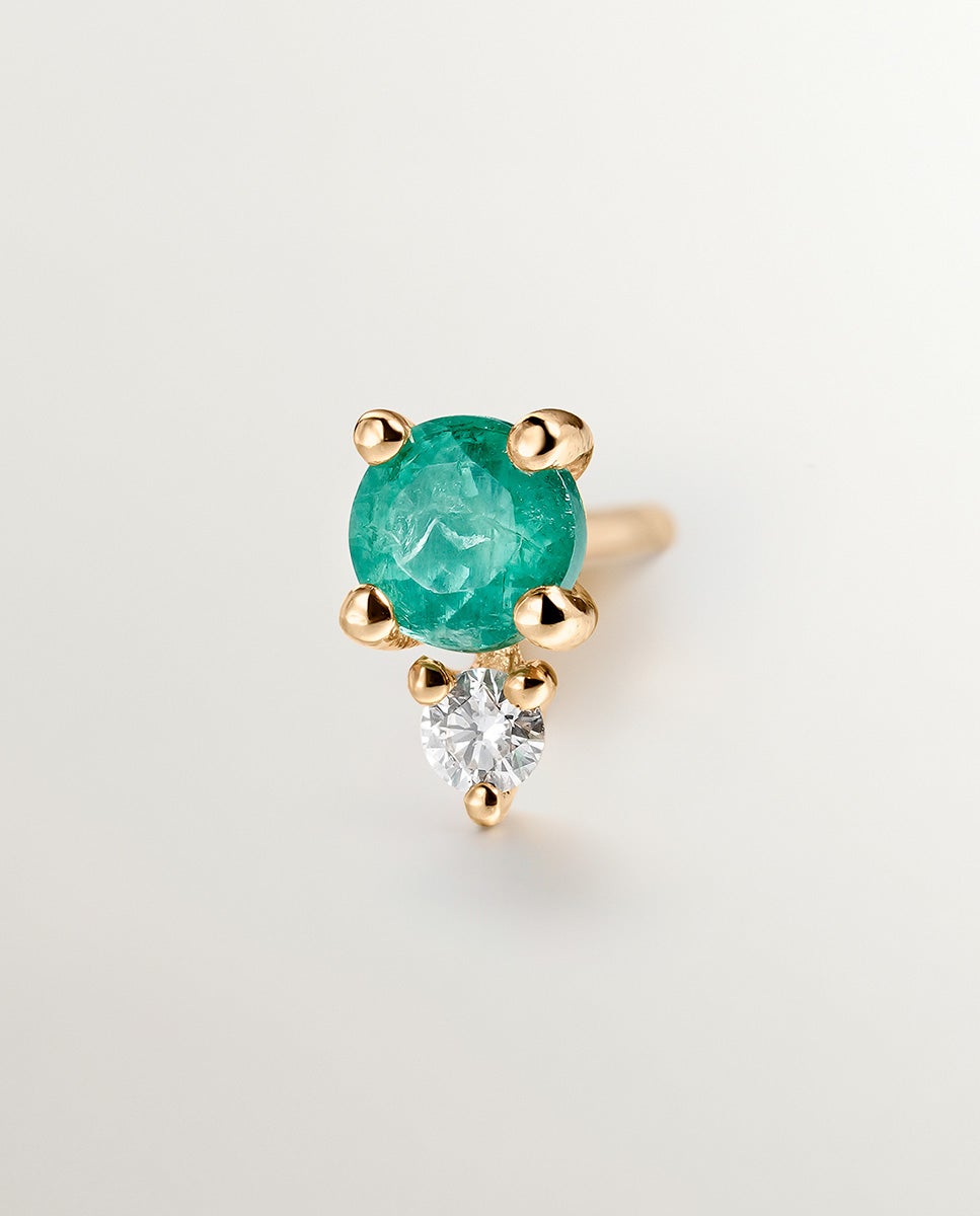 Pendiente individual de oro amarillo de 9k con esmeralda y diamante - Aristocrazy - Verde Verde-5