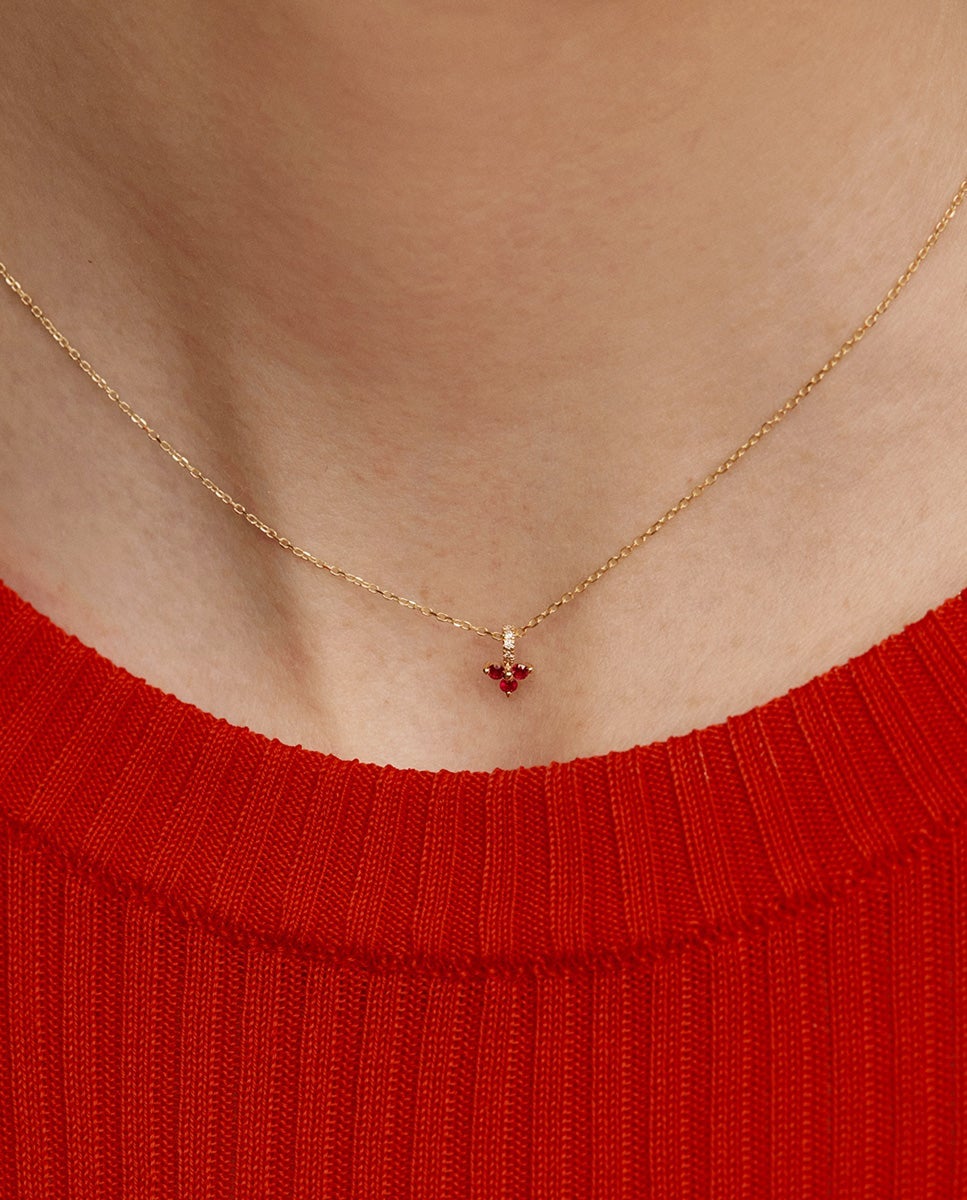 Colgante de oro amarillo de 9k con trébol de rubíes rojos y diamantes - Aristocrazy - Rojo Rojo-2